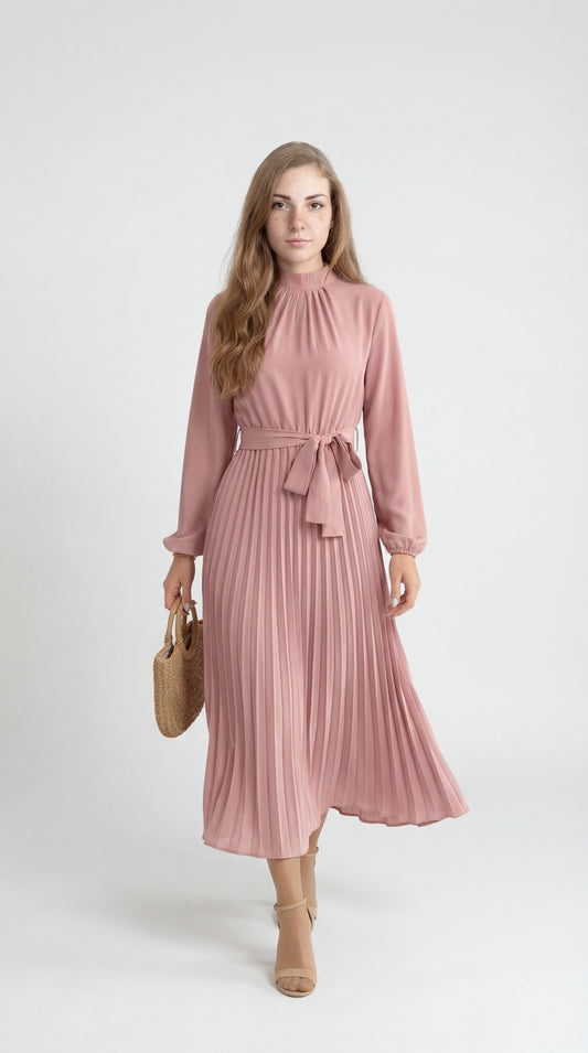 Valerina Dames Jurk | Midi | Geplisseerd Met Tailleceintuur