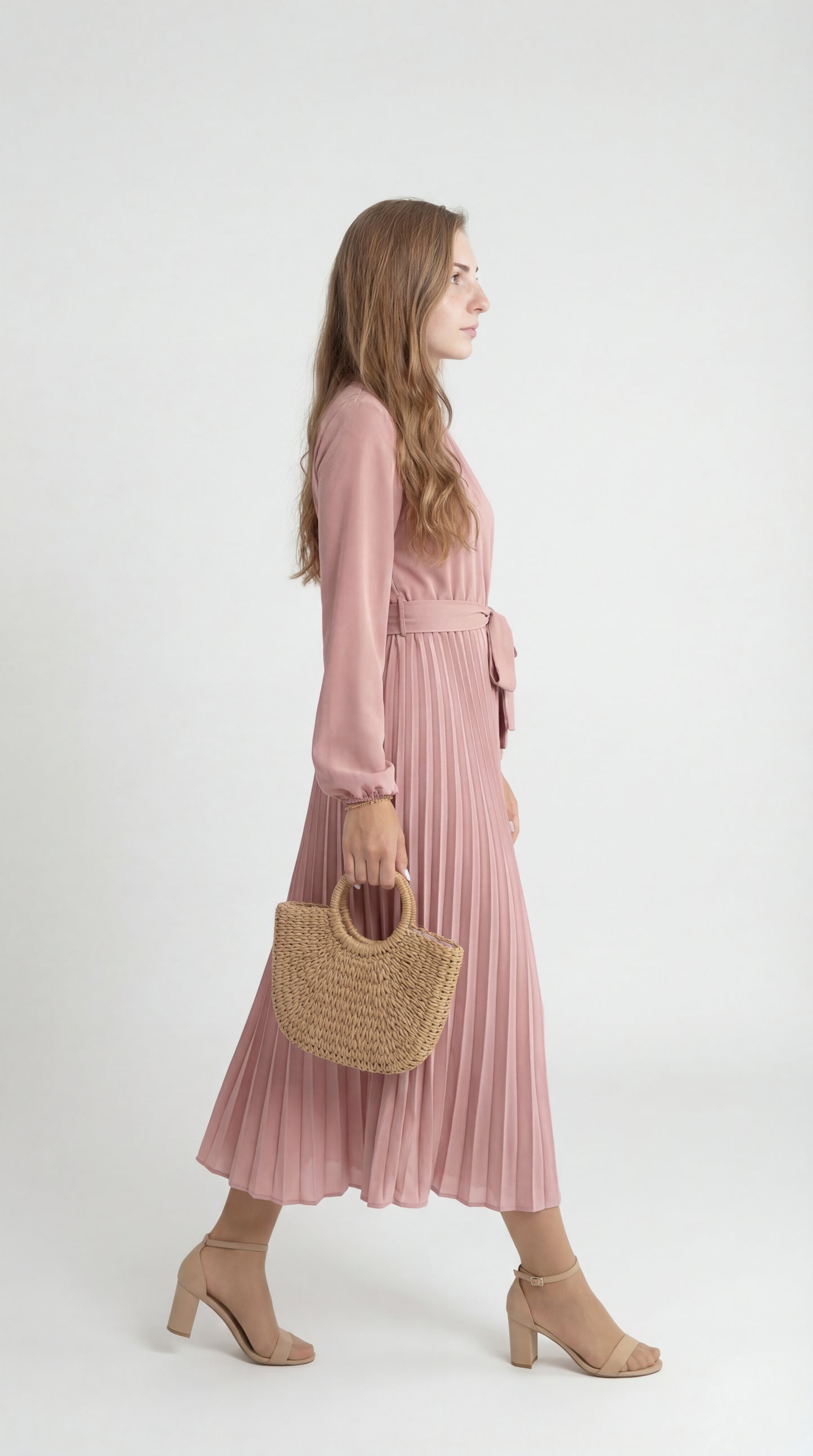 Valerina Dames Jurk | Midi | Geplisseerd Met Tailleceintuur