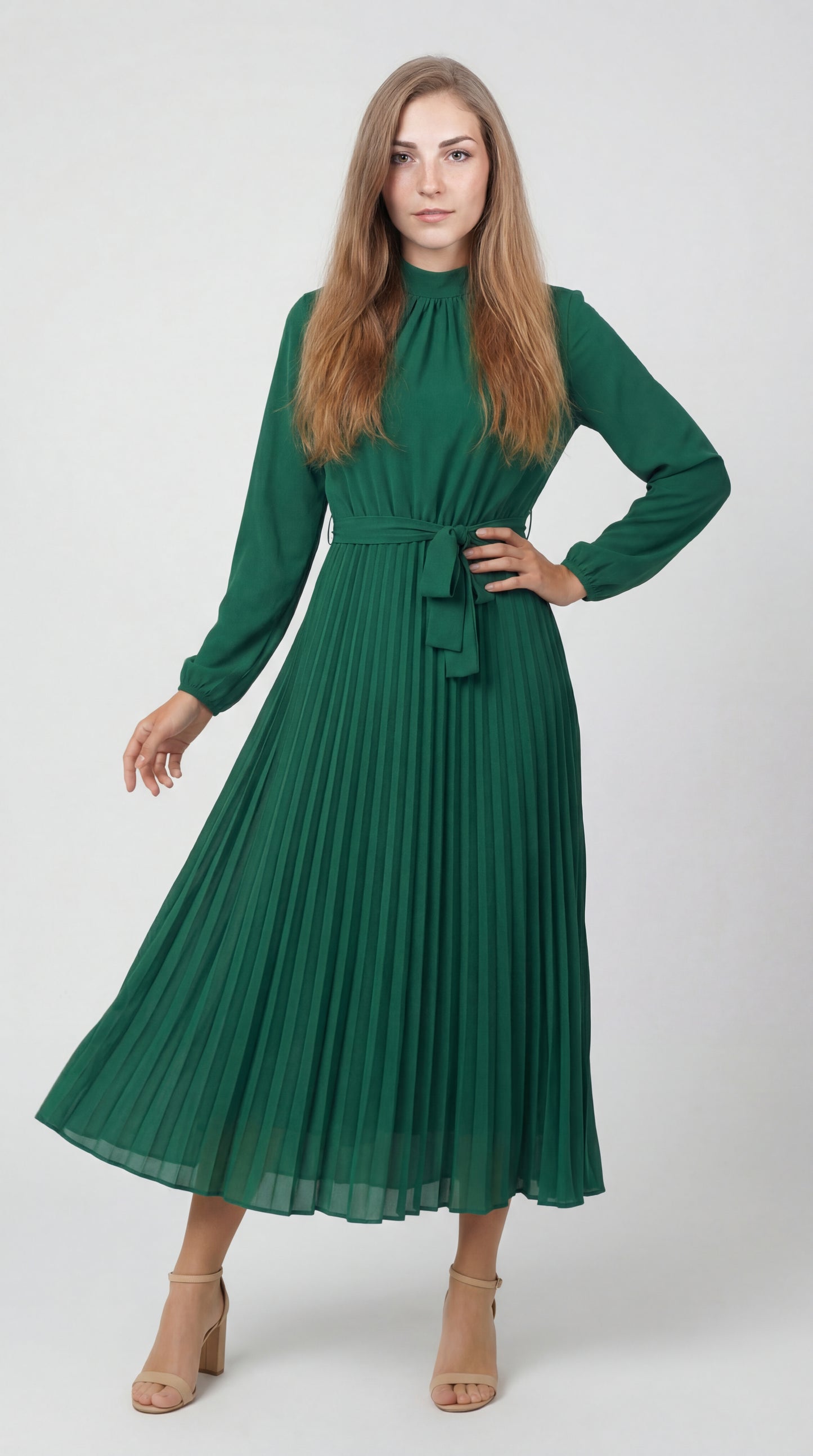 Valerina Dames Jurk | Midi | Geplisseerd Met Tailleceintuur