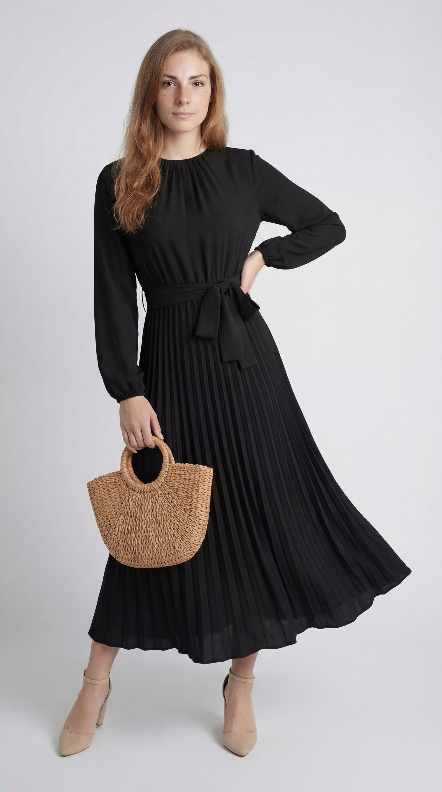 Valerina Dames Jurk | Midi | Geplisseerd Met Tailleceintuur