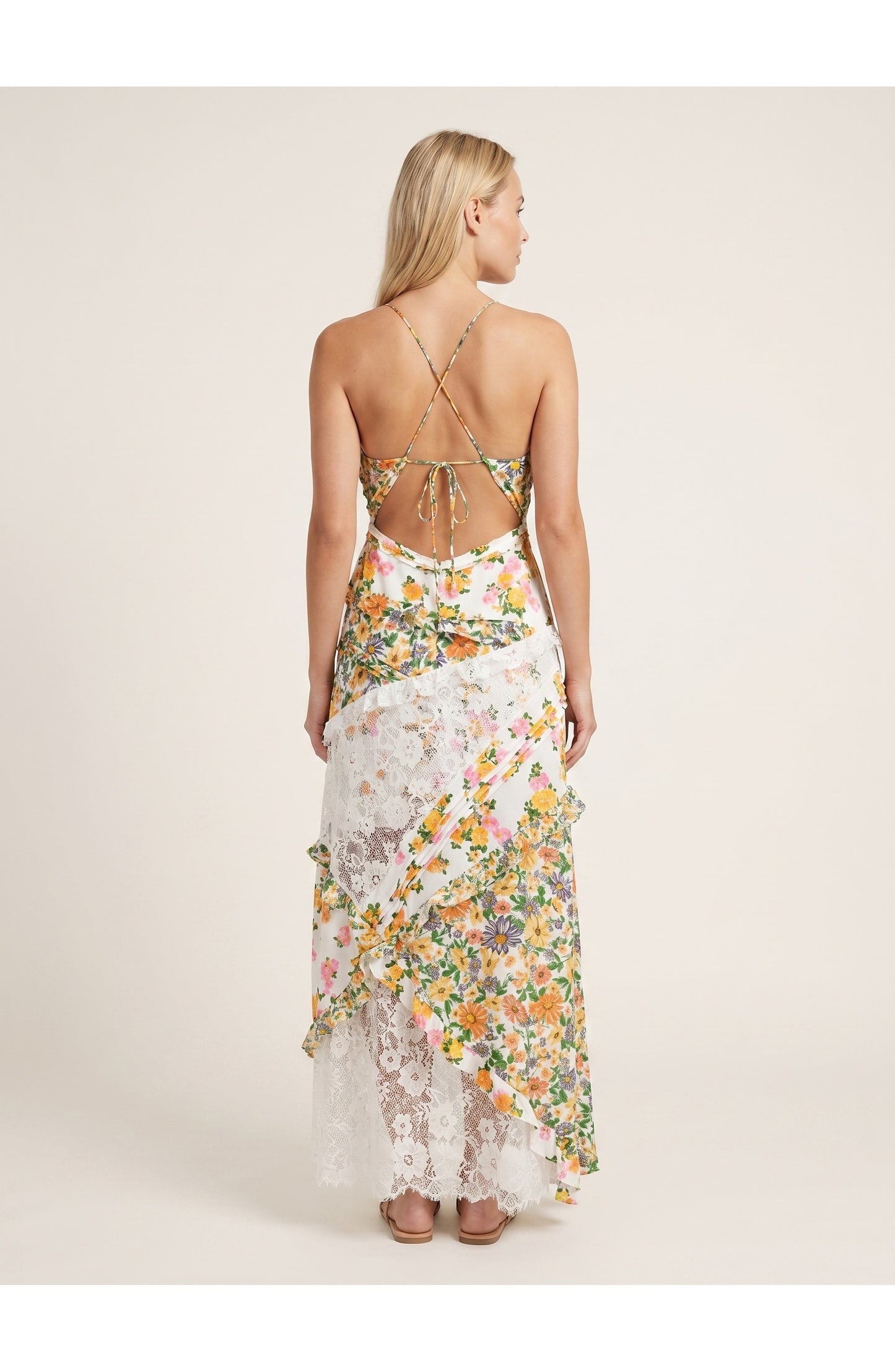 Joanna Dames Maxi Jurk | Blauwe Bloemenprint | Witte Kanten Details