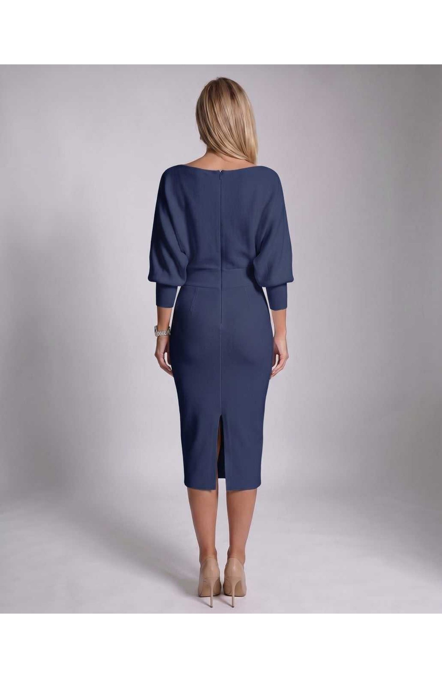 Brigitte Women's Midi Dress | Waterfall Neckline | Balloon Sleeves