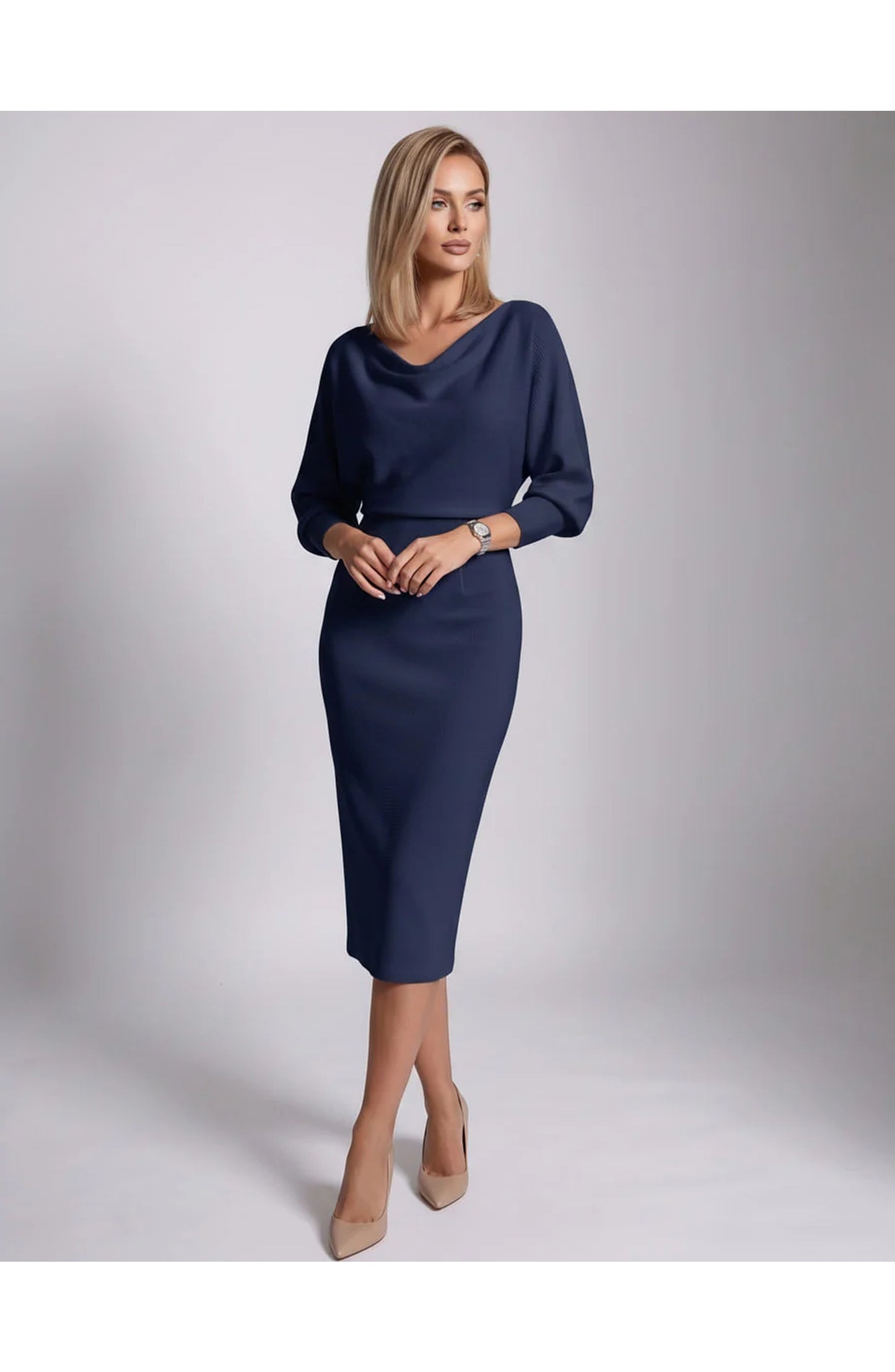 Brigitte Women's Midi Dress | Waterfall Neckline | Balloon Sleeves