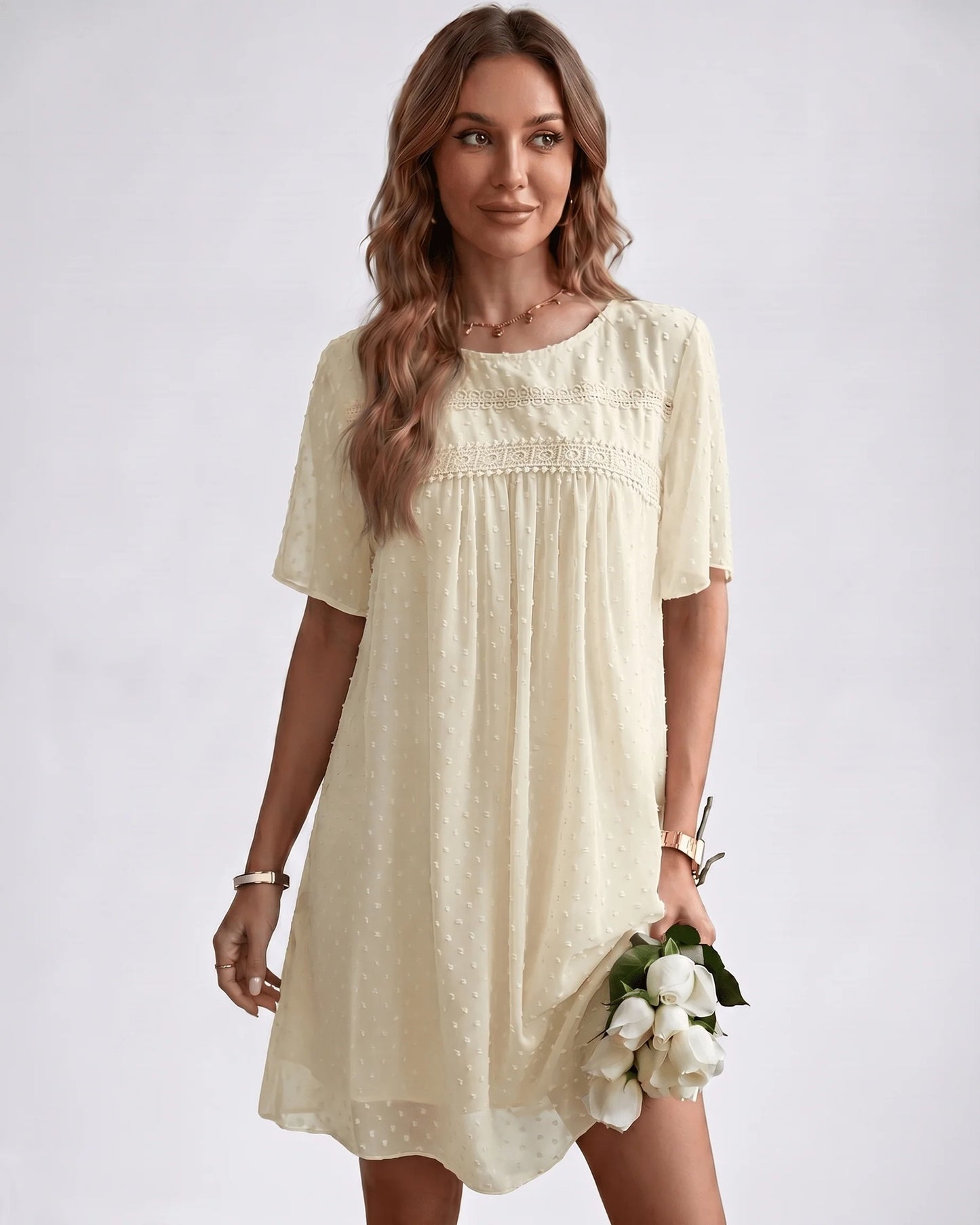 Victoire Ladies Mini Dress | Embroidered Details | Pleated Bodice