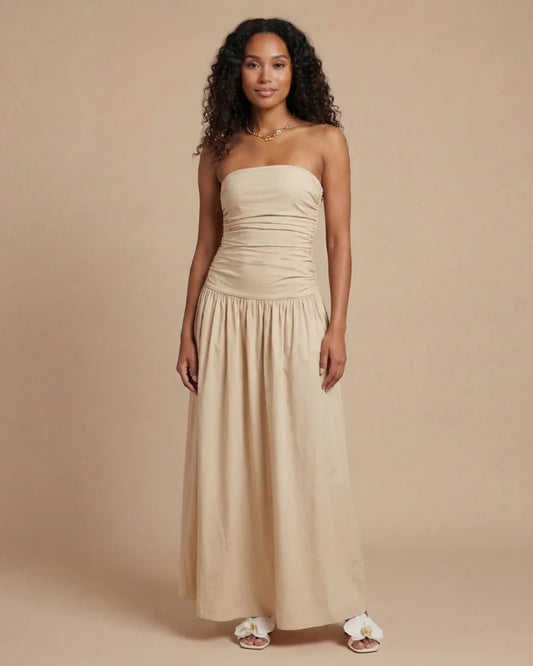 Modeste Dames Maxi Jurk | Strapless Bovenstuk | Gerimpelde Taille