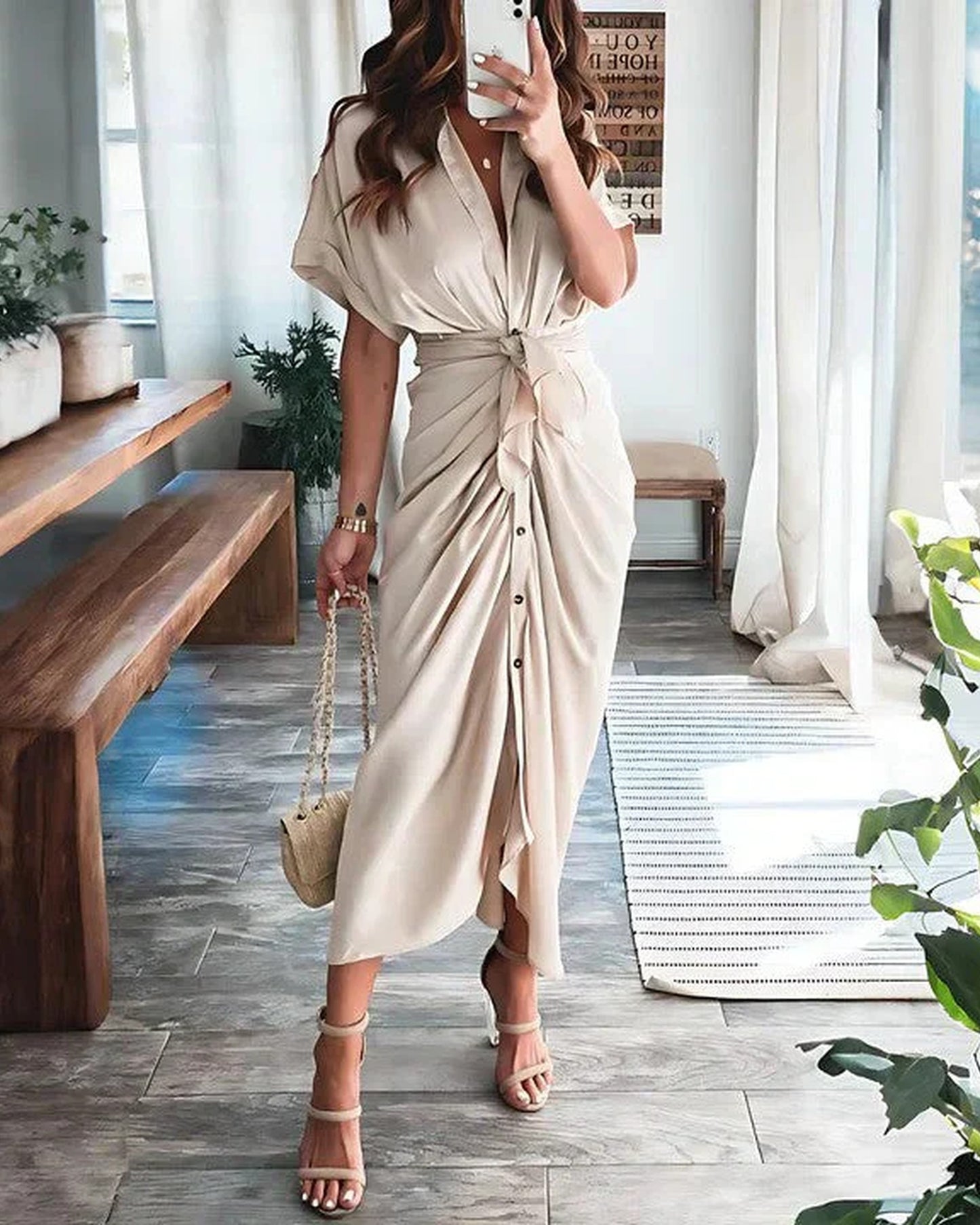 Marianne Women's Midi Dress | Wrap Design | Short Sleeves