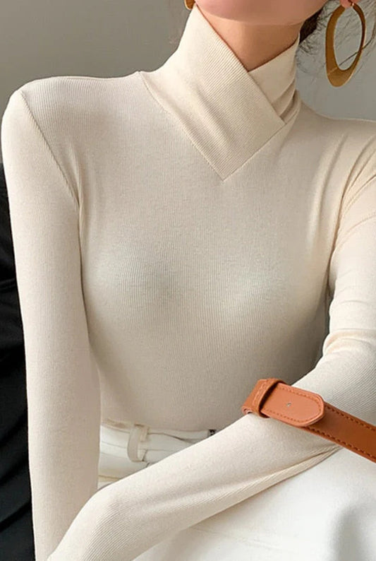 Fréderique Dames Top | Golf z dekoltem w kształcie litery V | Prążkowany Krój Slim-Fit