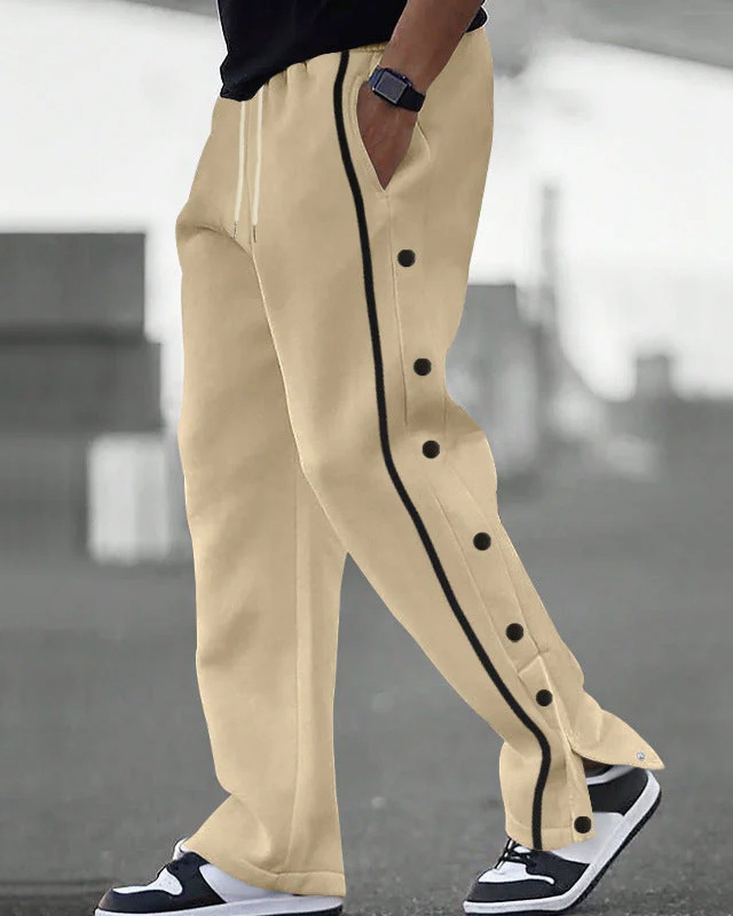 Fulvio Heren Trousers | Buttons Side Stripe | Elastic Waist