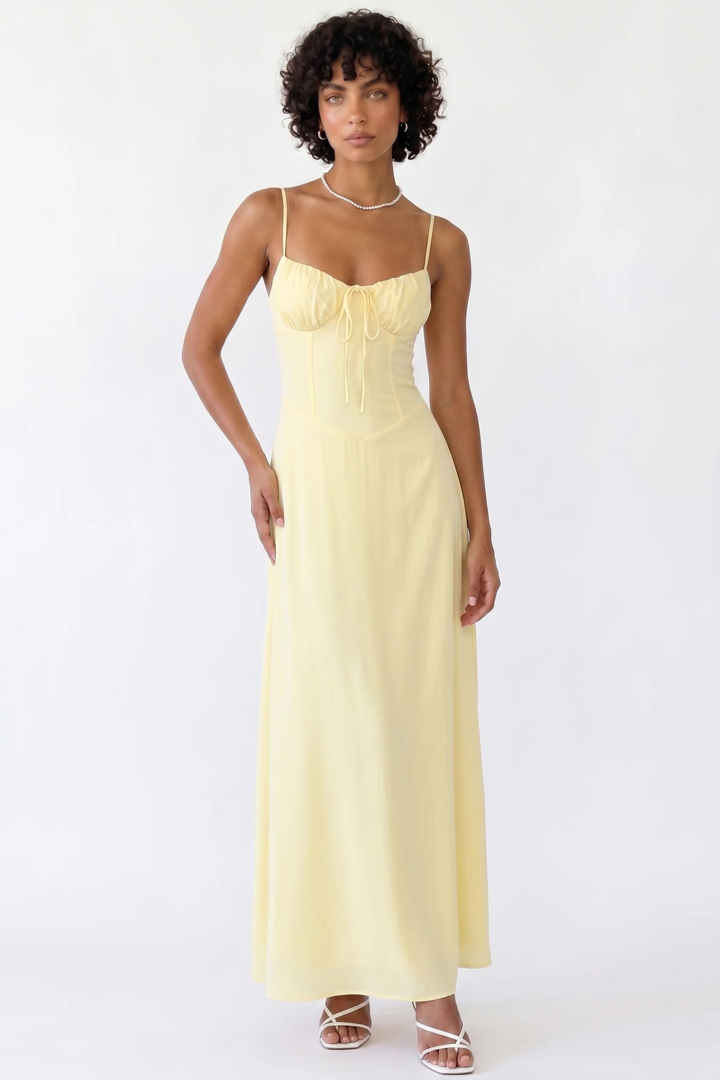 Lilou Dames Maxi Jurk | Strikdetail Bustier | Spaghettibandjes