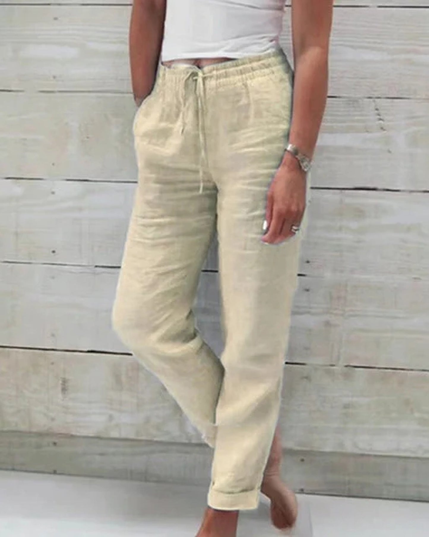 Aurora Dames Broek | Elastische Taille | Opgerolde Zoom