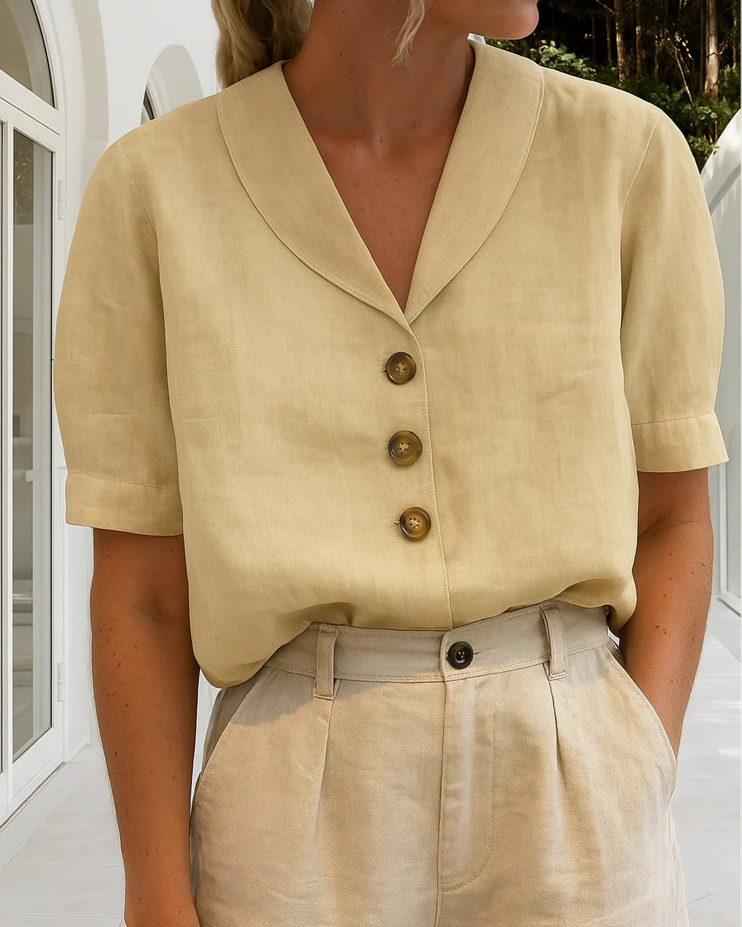 Arabelle Dames Top | Reverskraag | Korte Omgeslagen Mouwen