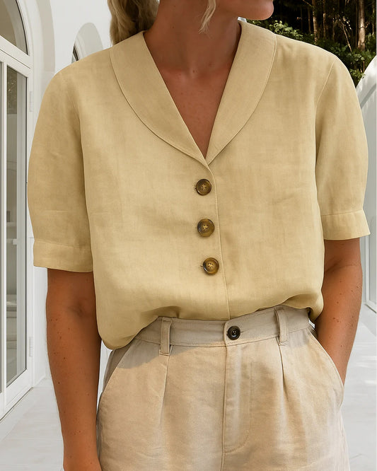 Arabelle Dames Top | Reverskraag | Korte Omgeslagen Mouwen