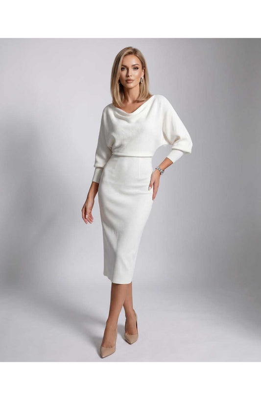 Brigitte Women's Midi Dress | Waterfall Neckline | Balloon Sleeves
