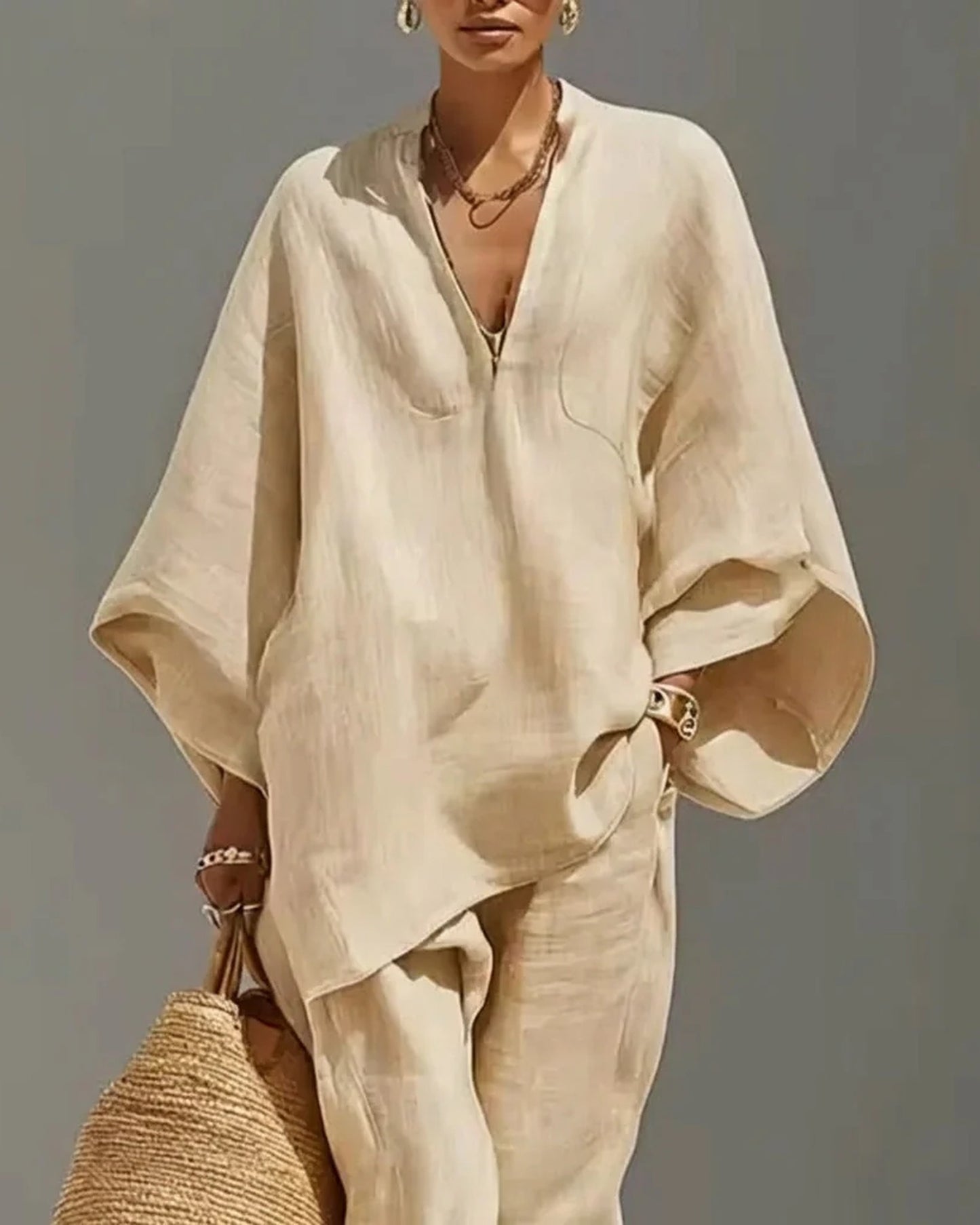Carole-Élise Dames Co-Ord Set | V-Hals | Borstzakken