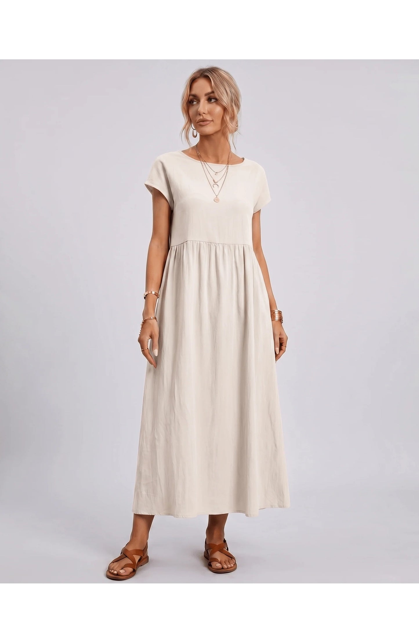 Eleonore Women's Midi Dress | Round Neck | Empire Waist