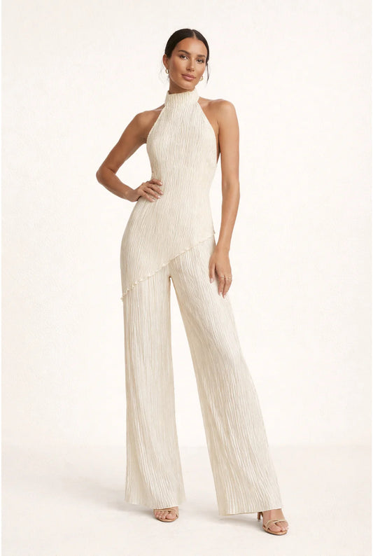 Women's Jumpsuit | Halter Neck | Pleated Texture