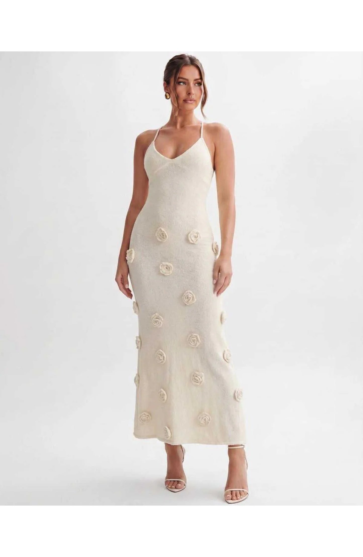 Coralie Women's Midi Dress | Spaghetti Straps | 3D Flower Details