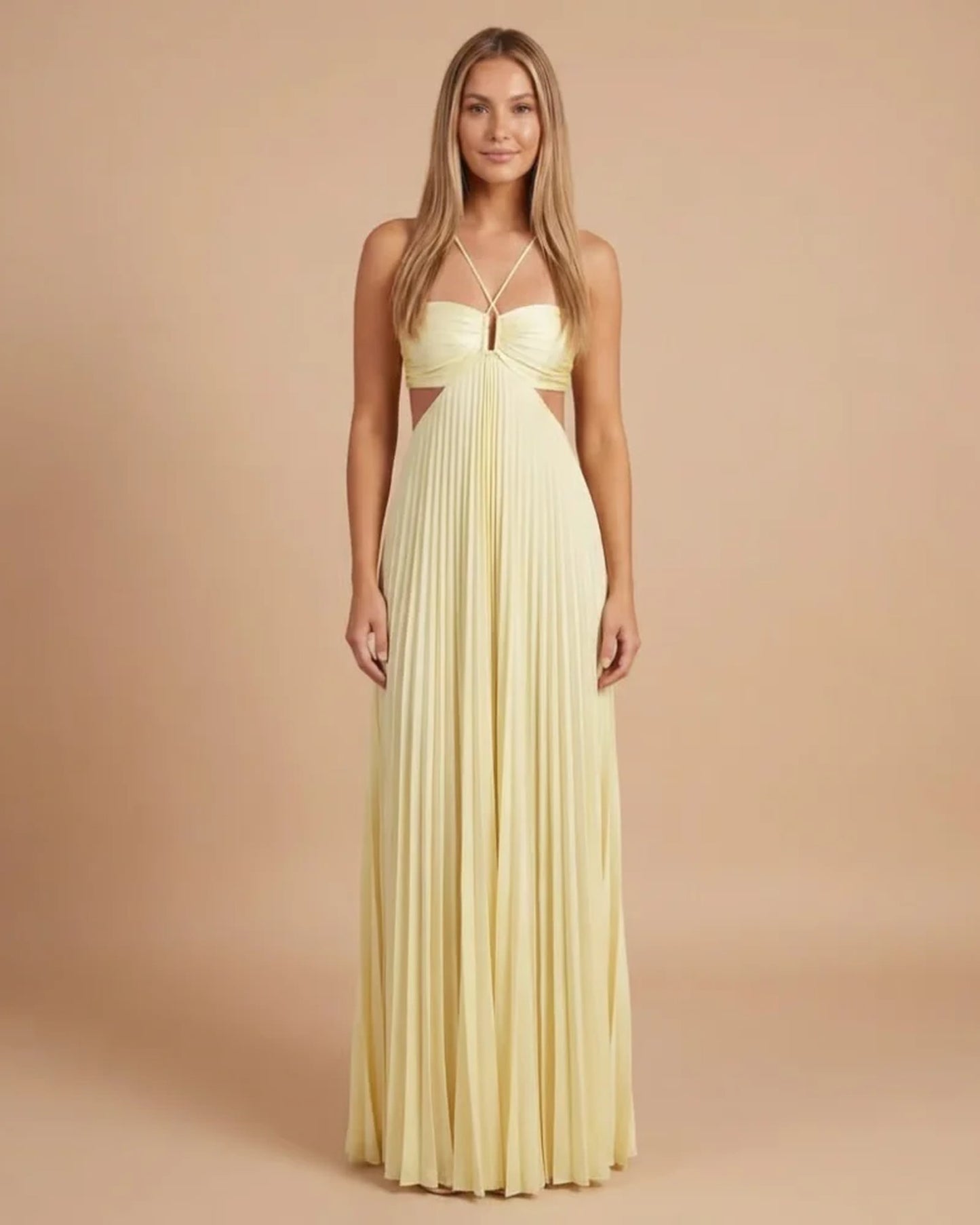 Marielle Women's Maxi Dress | Halter Neck | Pleated Skirt