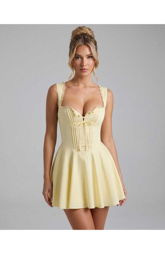 Sidonie Women's Mini Dress | Front Bow Detail | Flared Skirt