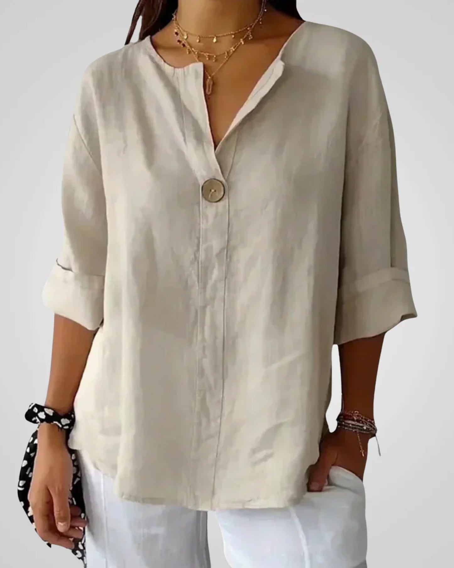 Pernelle-Brunehaut Dames Blouse | V-Hals Knopen | Driekwart Mouwen