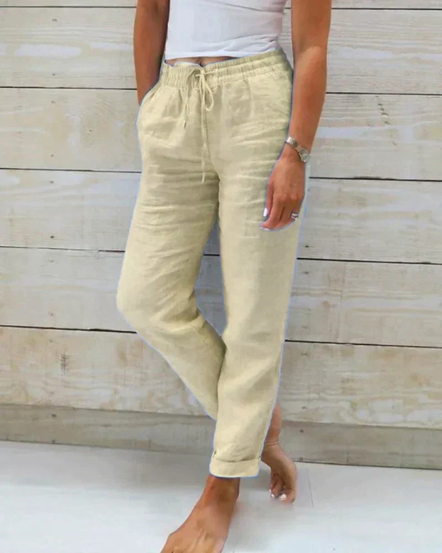 Osanne Dames Broek | Elastische Taille | Rechte Wijde Pijpen