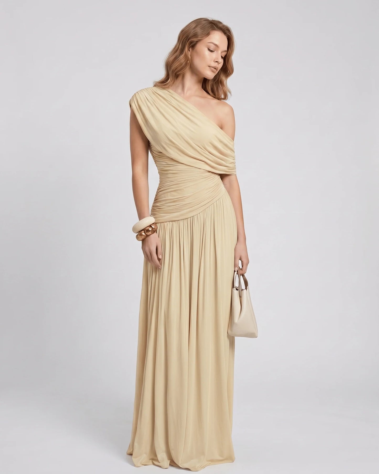 Nicole Dames Maxi Dress | One Shoulder | Draped Bodice