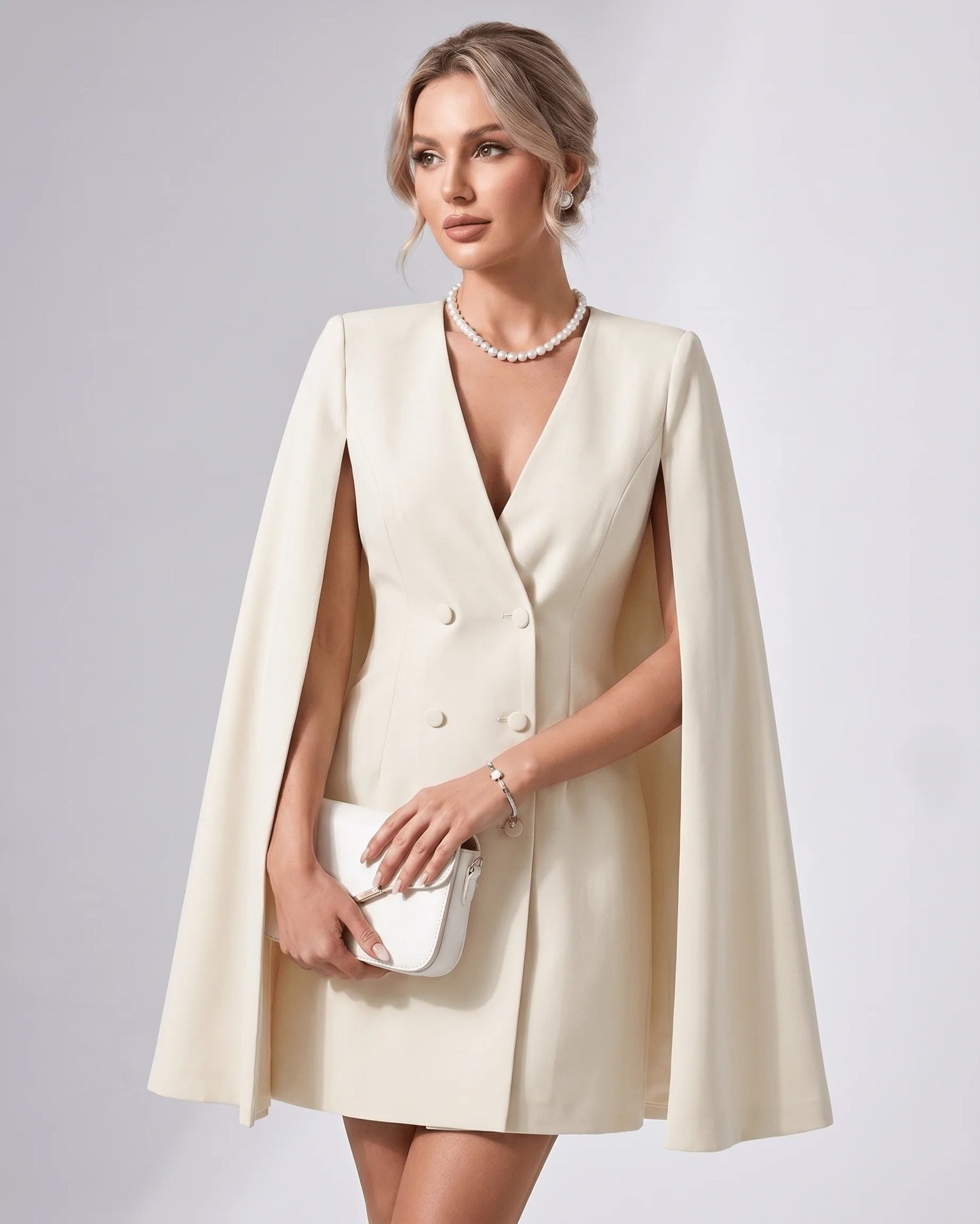 Maëlle Dames Mini Jurk | Cape Mouwen | Zesknoops Sluiting