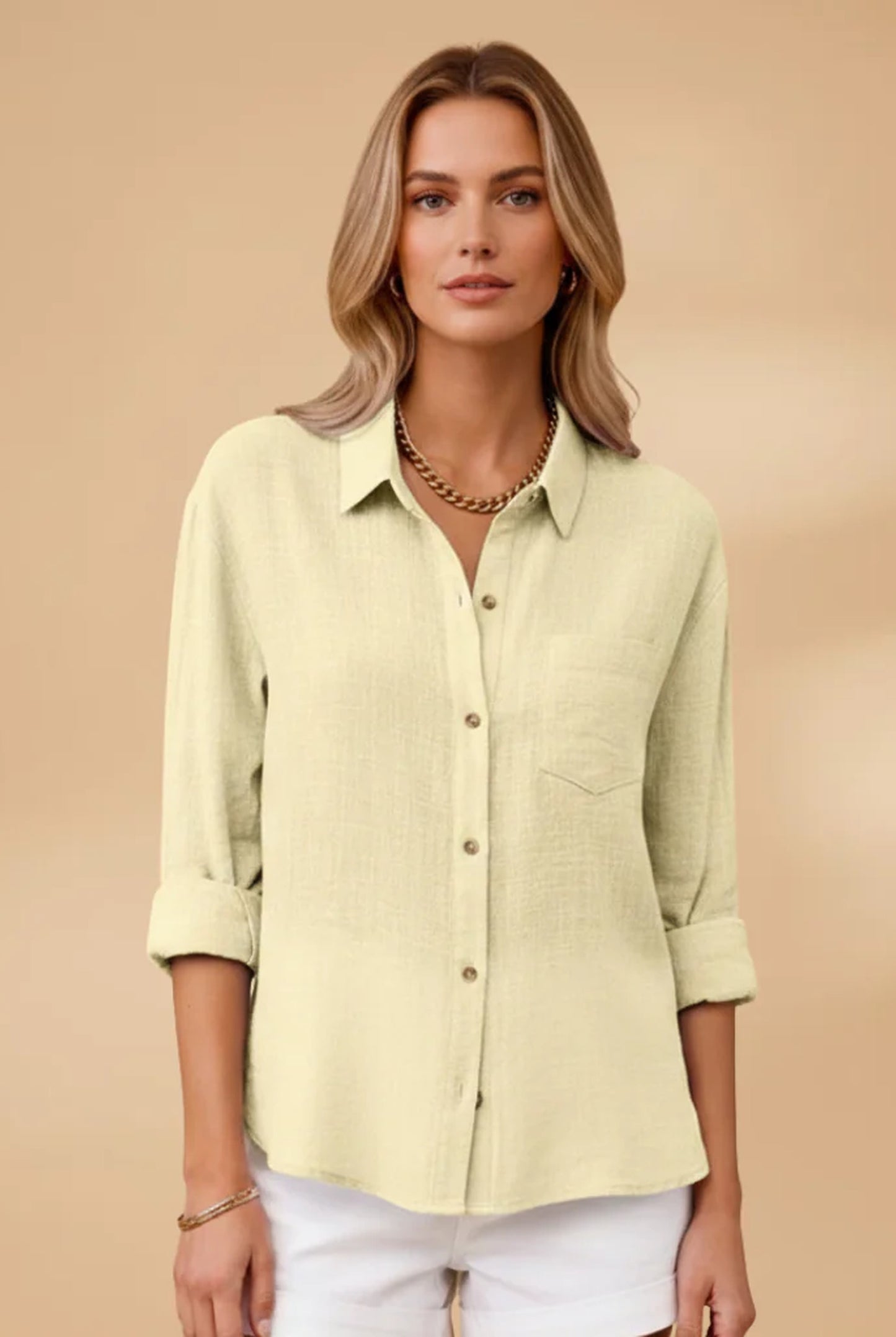 Elise Dames Blouse | Overhemdkraag | Borstzakje