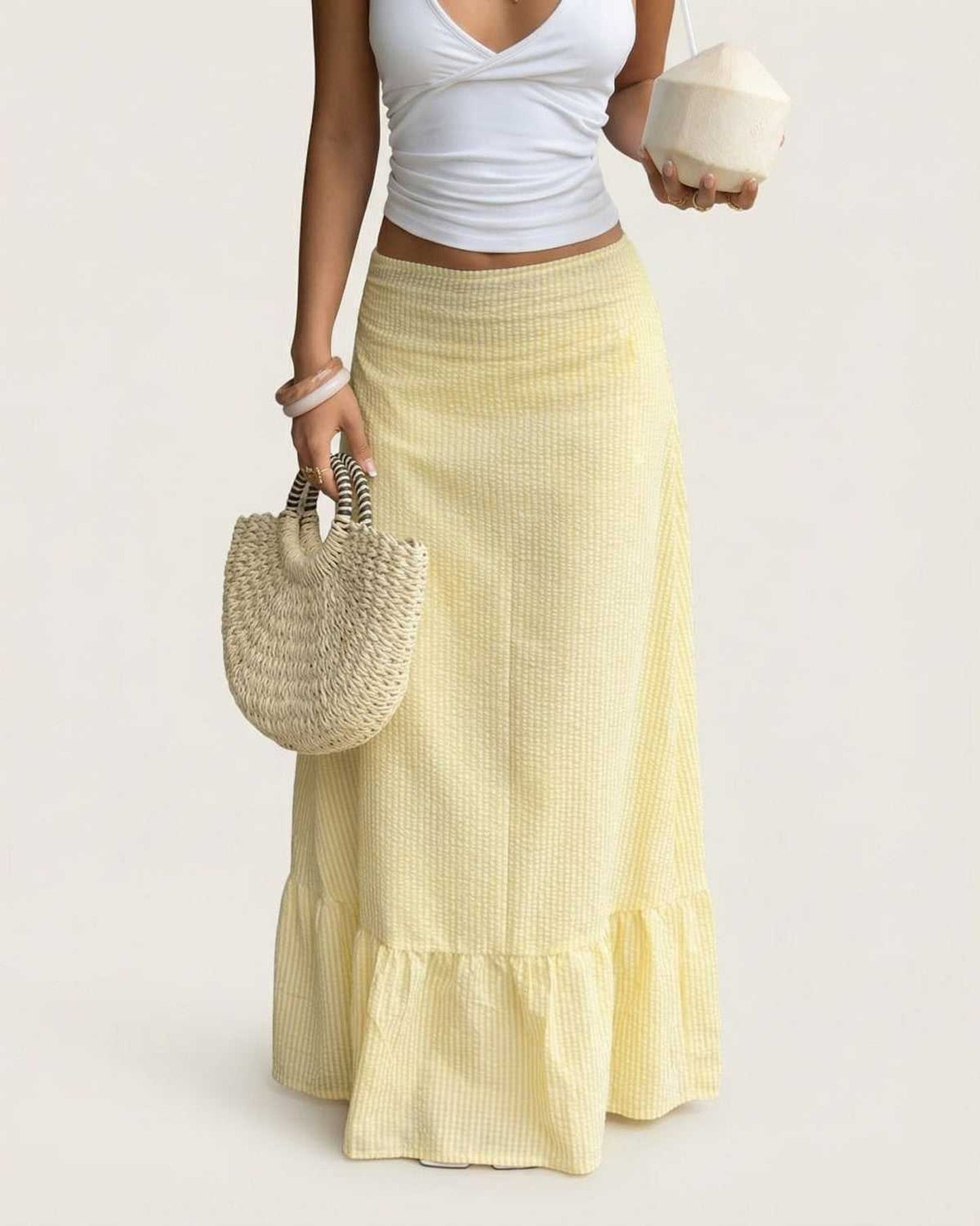 Klervie Dames Maxi Rok | Geribde Structuur | Ruffle Zoom