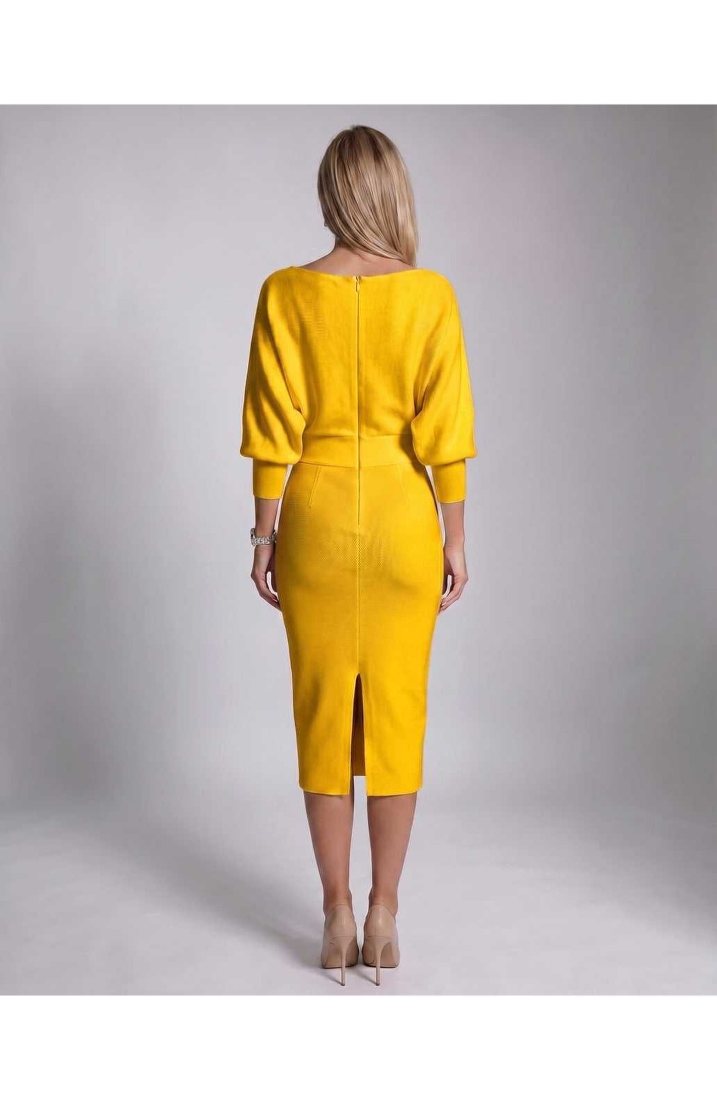 Brigitte Women's Midi Dress | Waterfall Neckline | Balloon Sleeves
