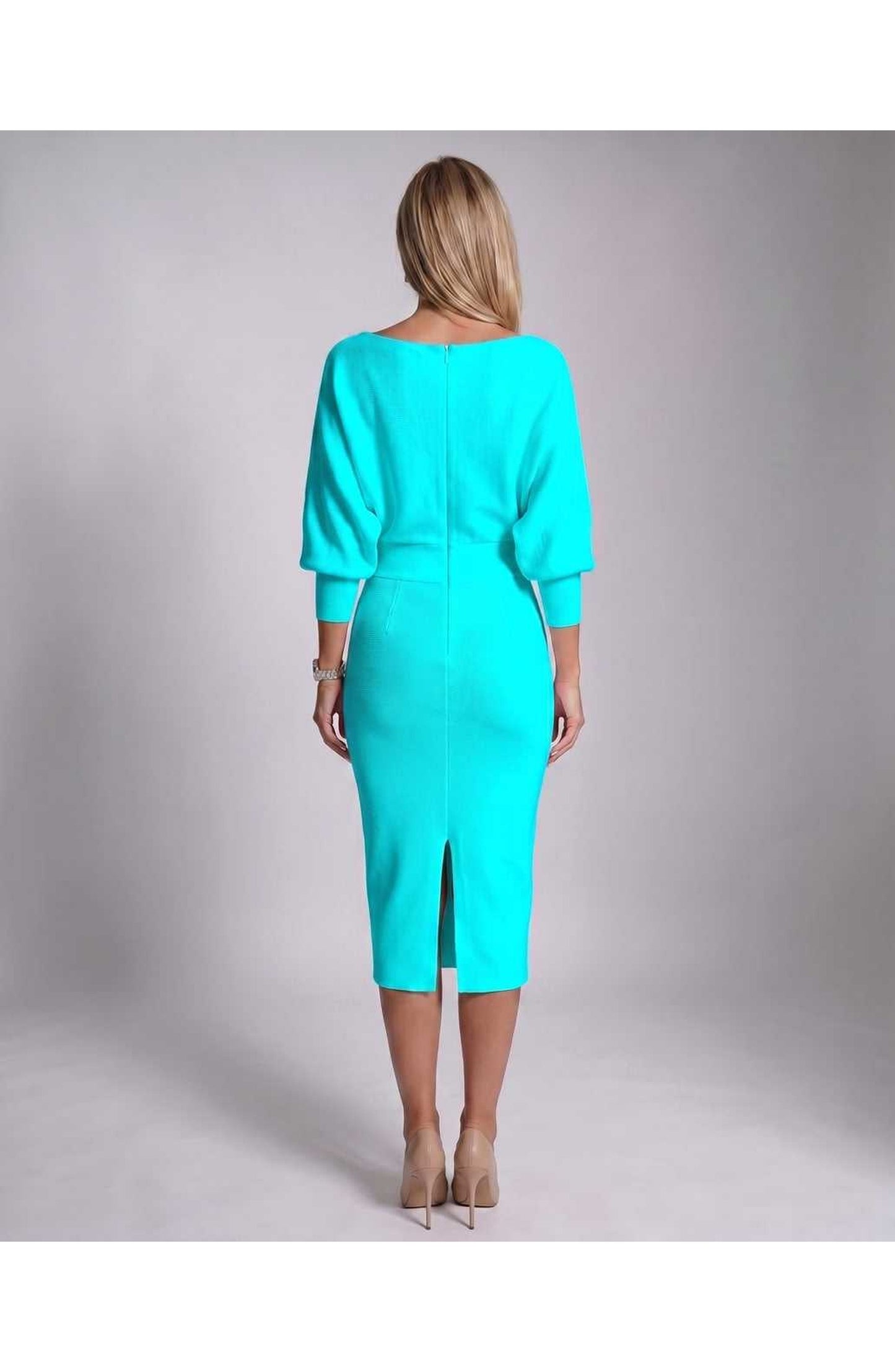 Brigitte Women's Midi Dress | Waterfall Neckline | Balloon Sleeves