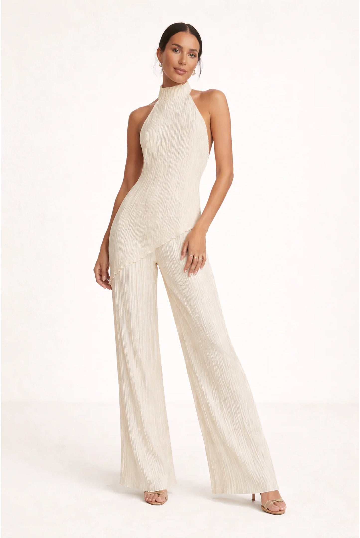 Dames Jumpsuit | Halternek | Geplisseerde Textuur