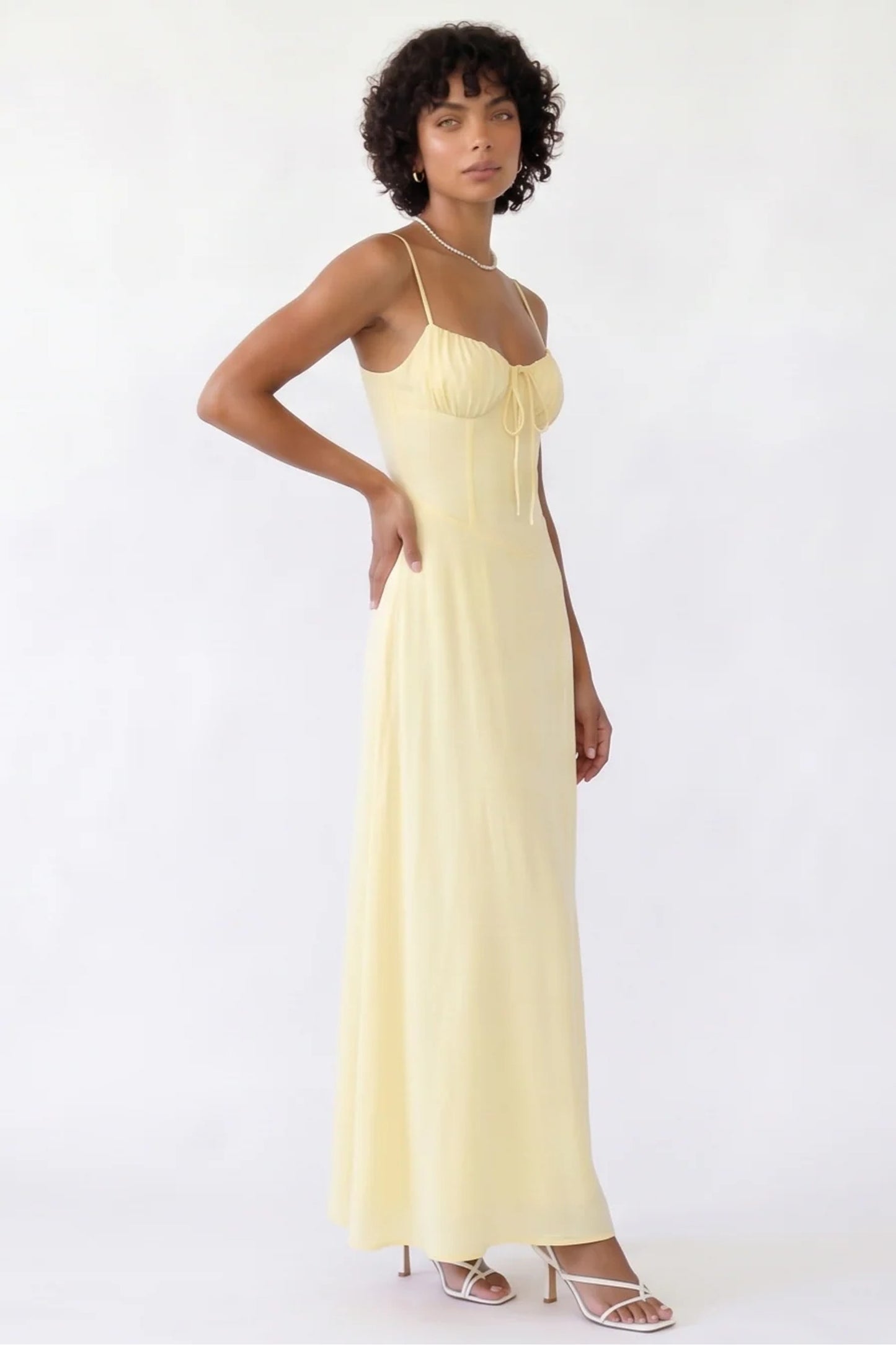 Lilou Dames Maxi Jurk | Strikdetail Bustier | Spaghettibandjes