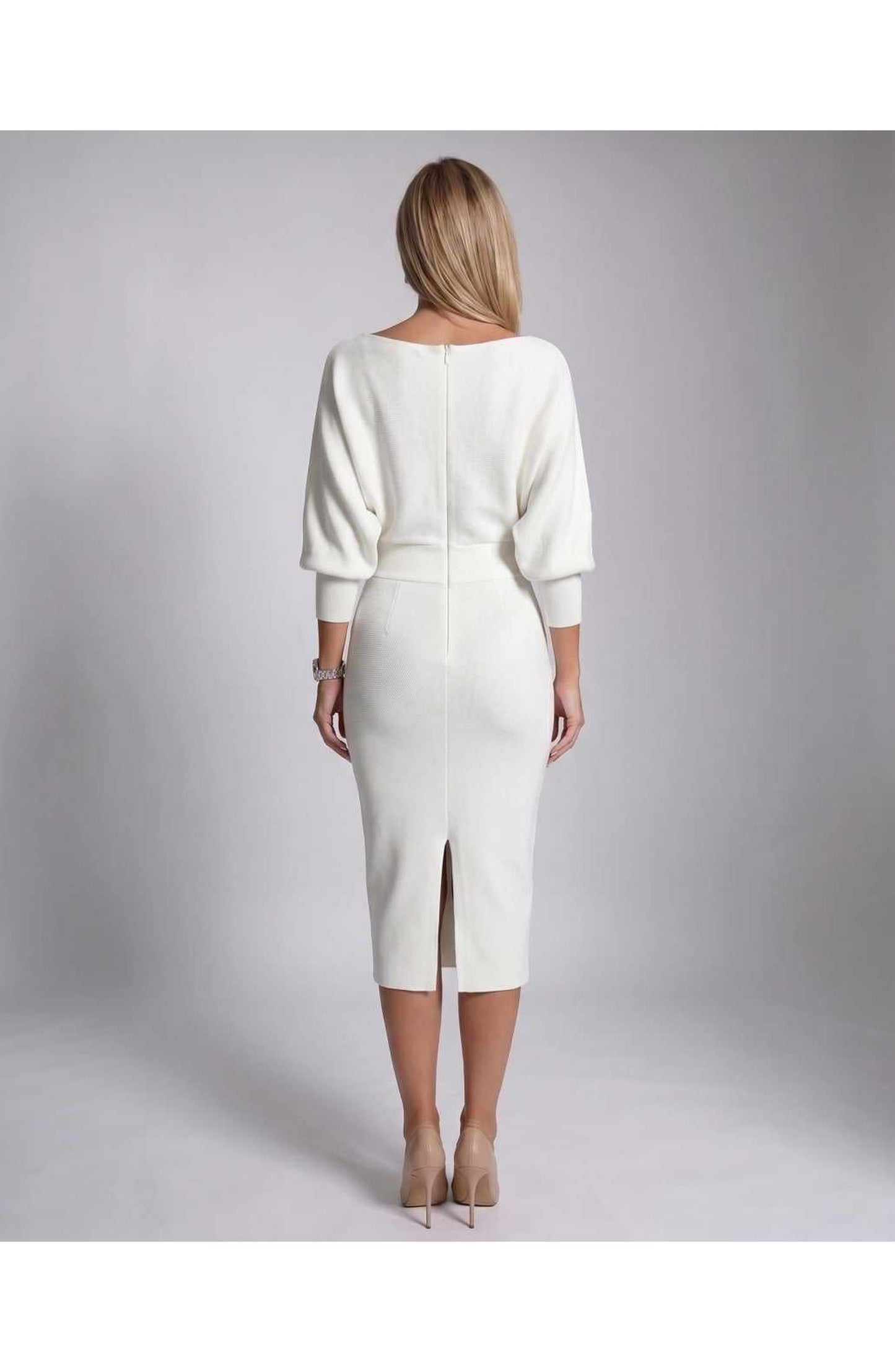 Brigitte Women's Midi Dress | Waterfall Neckline | Balloon Sleeves