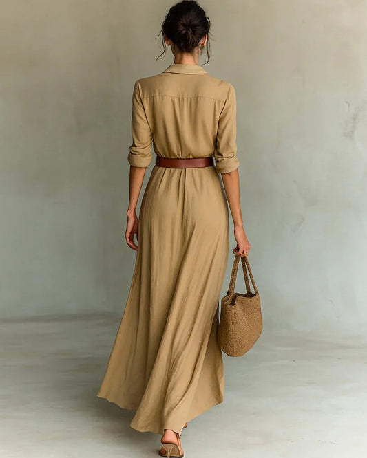 Ève-Léonie Dames Midi Jurk | Diepe V-Hals | Wikkeldetail