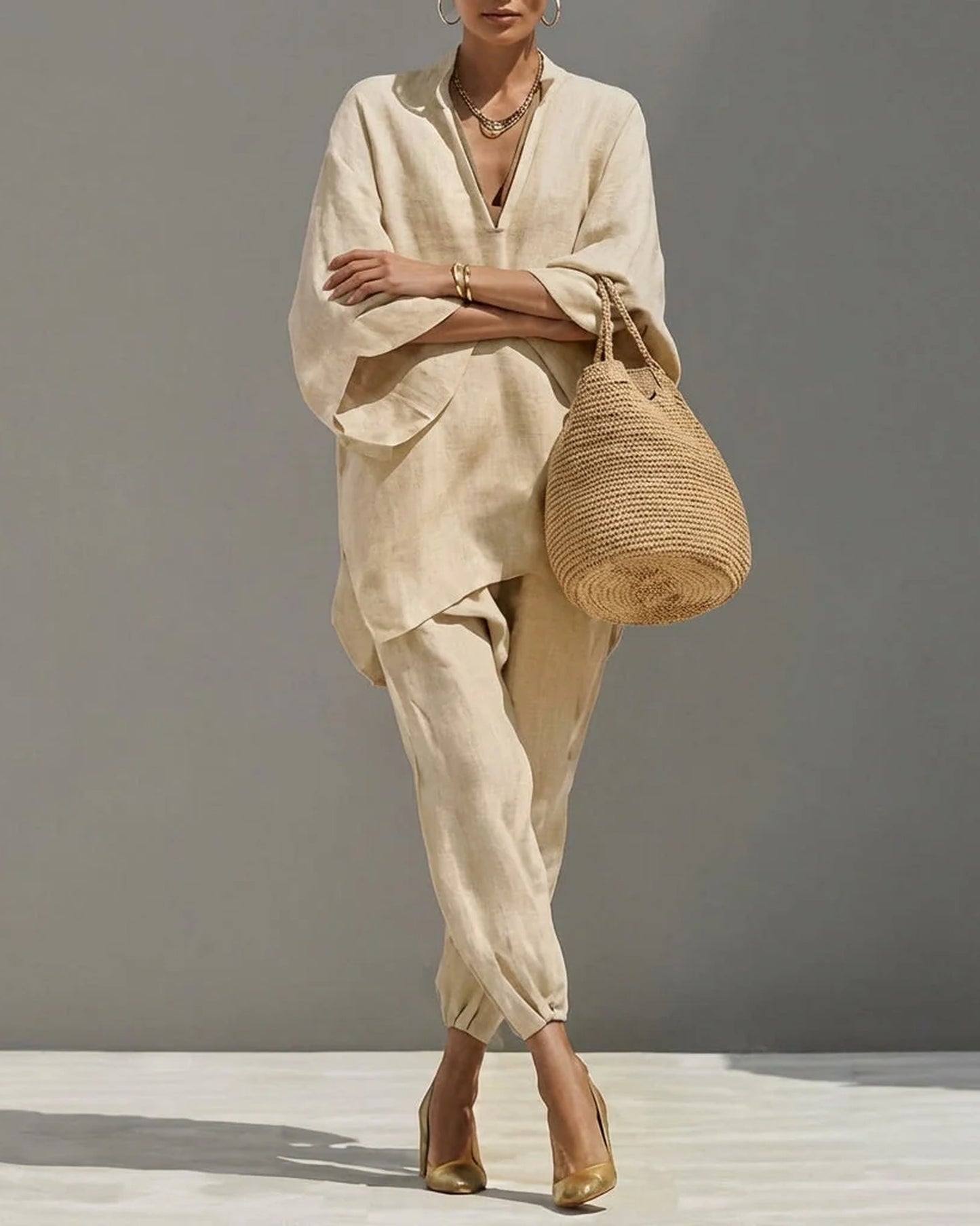 Carole-Élise Dames Co-Ord Set | V-Hals | Borstzakken