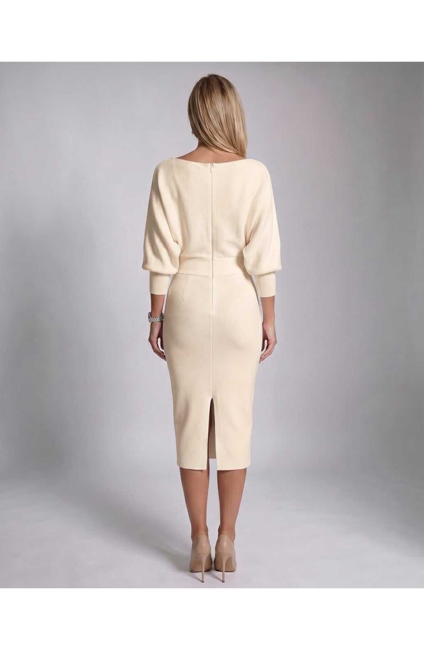 Brigitte Women's Midi Dress | Waterfall Neckline | Balloon Sleeves