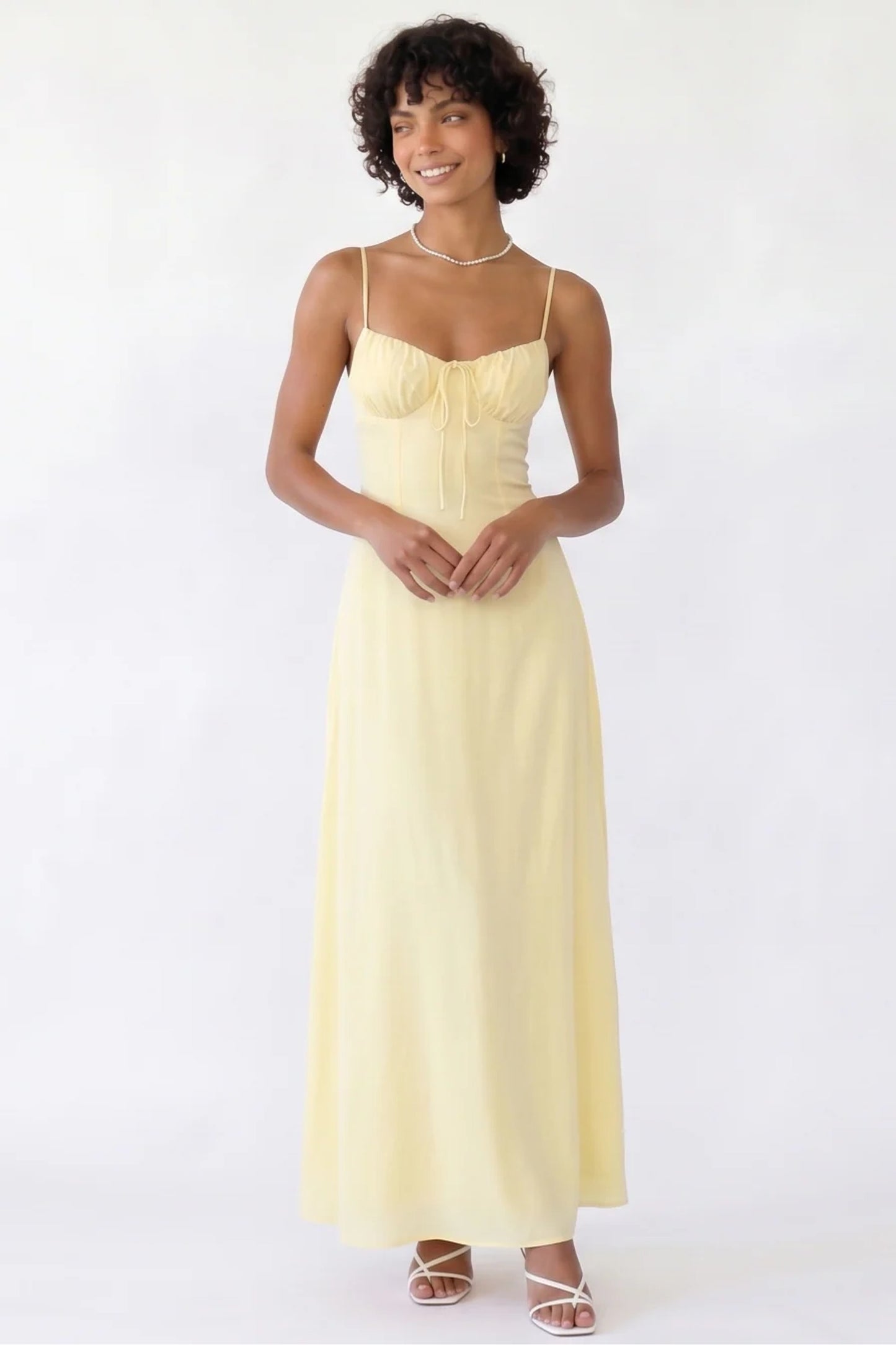 Lilou Dames Maxi Jurk | Strikdetail Bustier | Spaghettibandjes