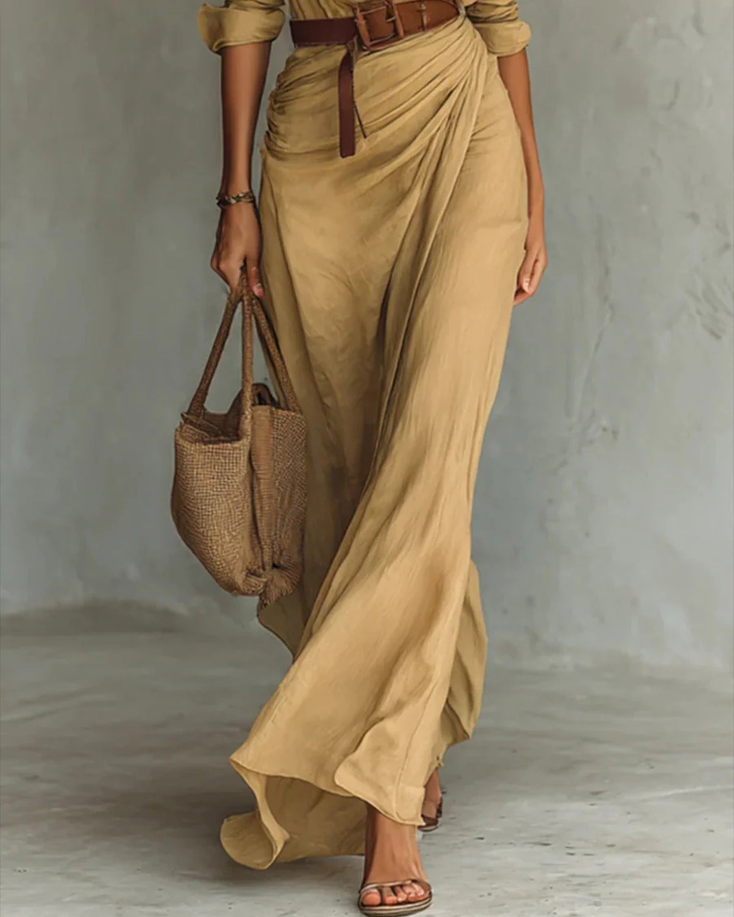 Ève-Léonie Dames Midi Jurk | Diepe V-Hals | Wikkeldetail