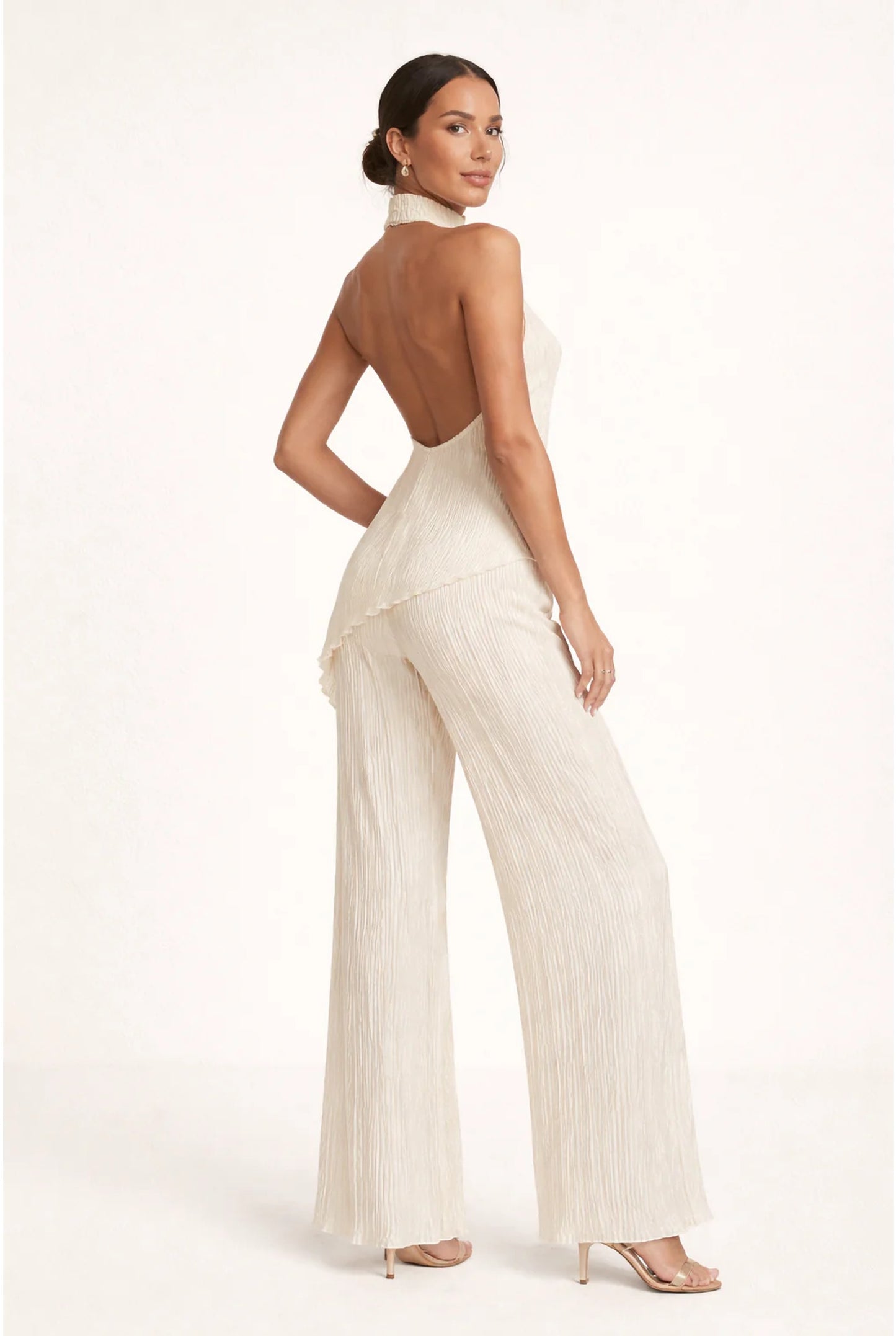 Dames Jumpsuit | Halternek | Geplisseerde Textuur