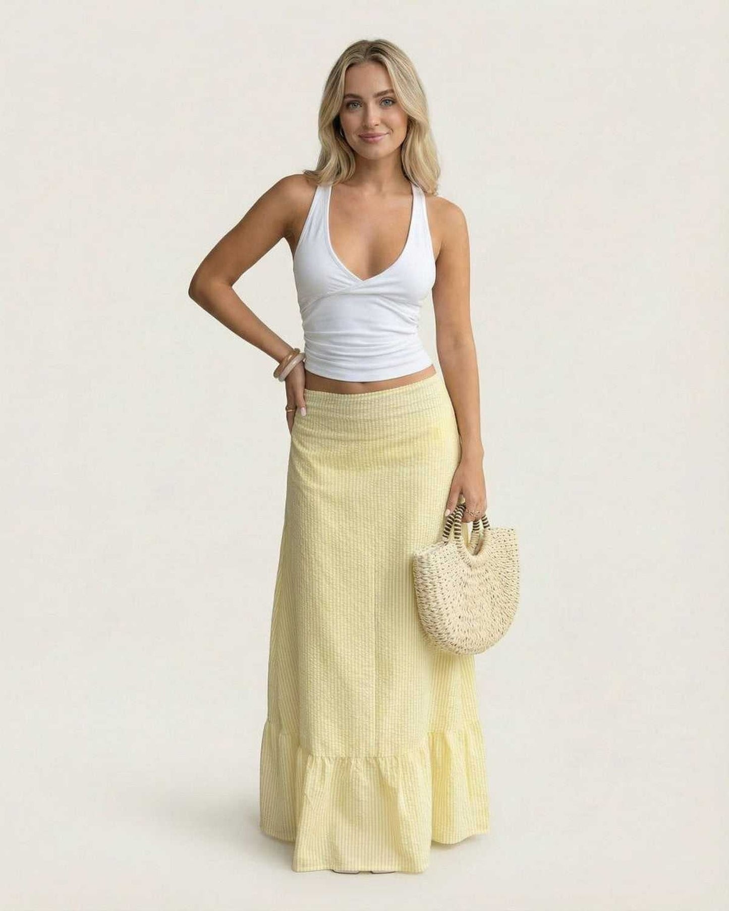 Klervie Dames Maxi Rok | Geribde Structuur | Ruffle Zoom
