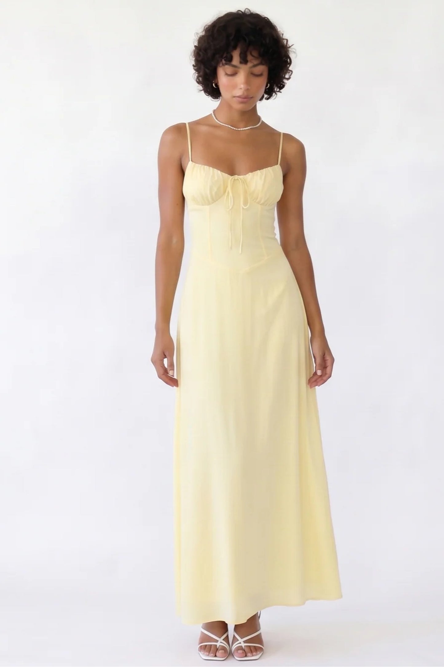 Lilou Dames Maxi Jurk | Strikdetail Bustier | Spaghettibandjes