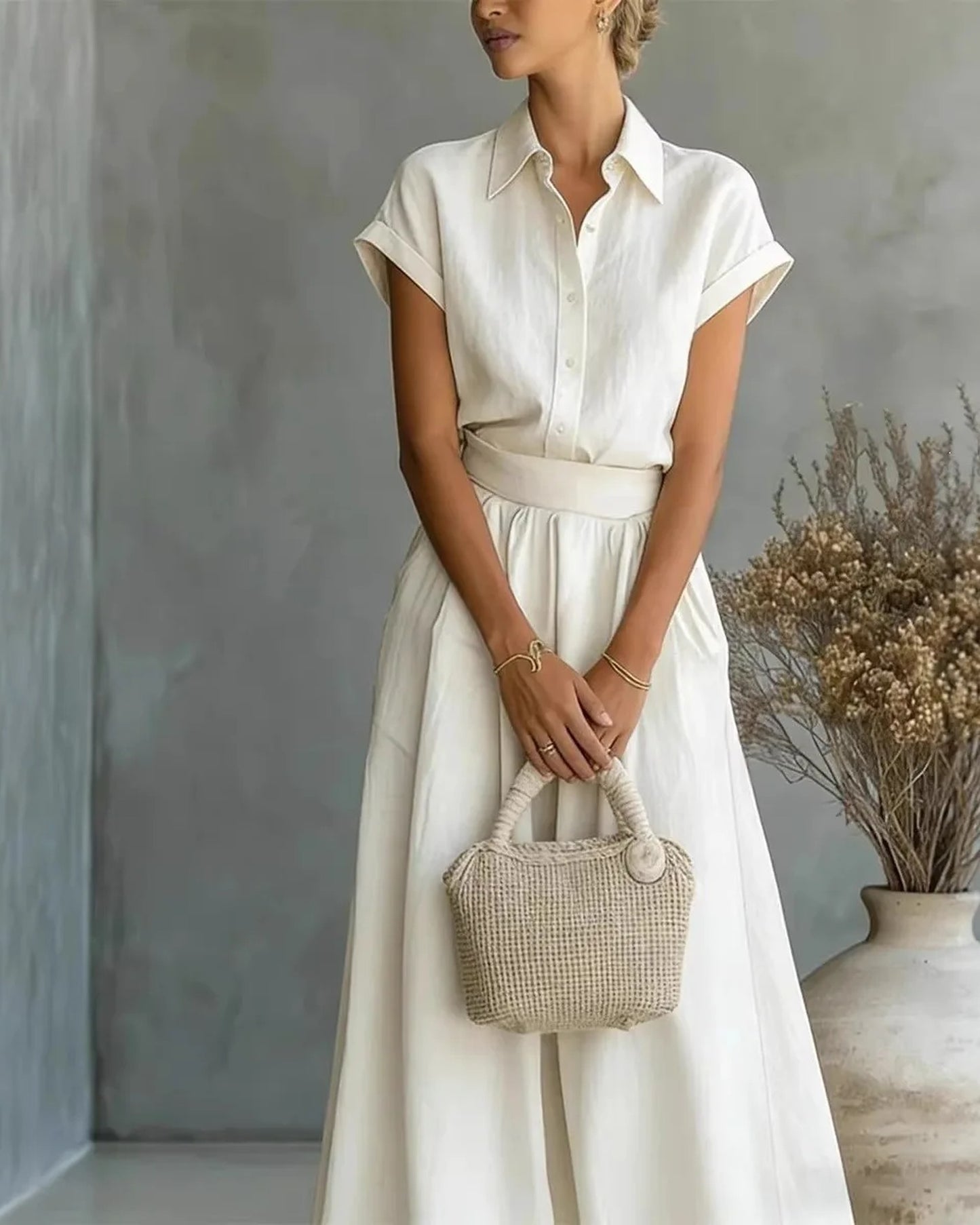 Andréanne Dames Maxi Jurk | Hoge Tailleband | Brede Plooien