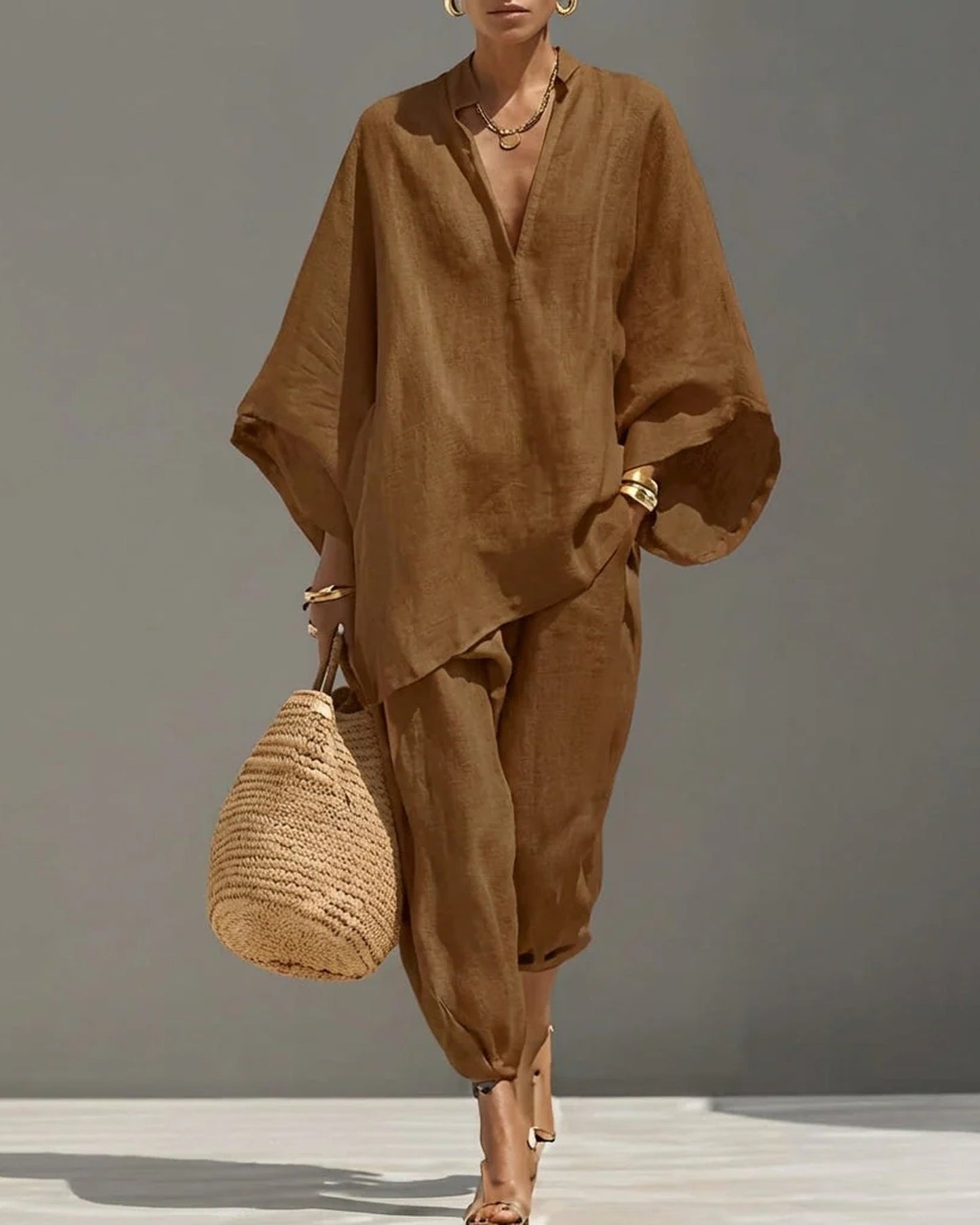 Carole-Élise Dames Co-Ord Set | V-Hals | Borstzakken