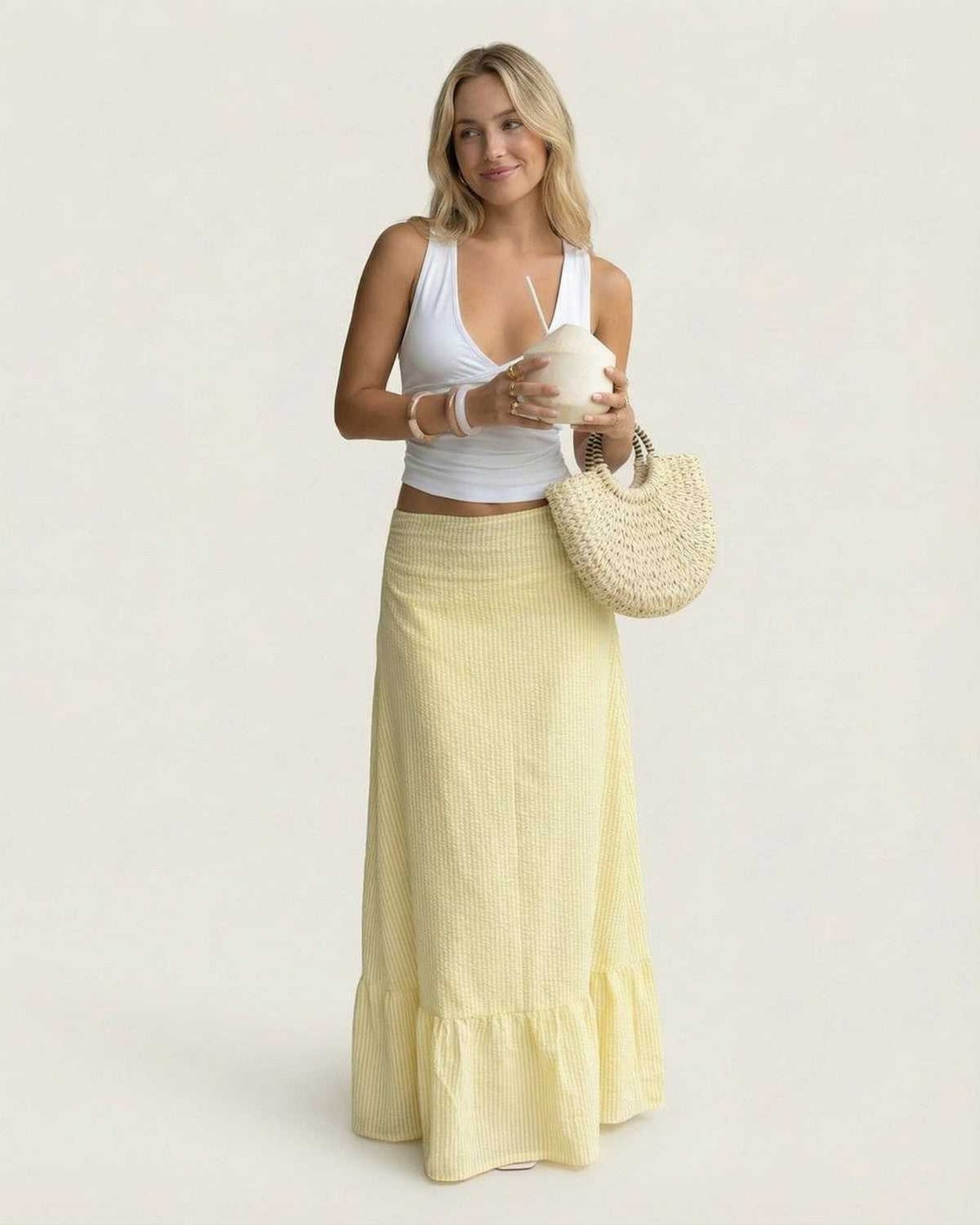 Klervie Dames Maxi Rok | Geribde Structuur | Ruffle Zoom