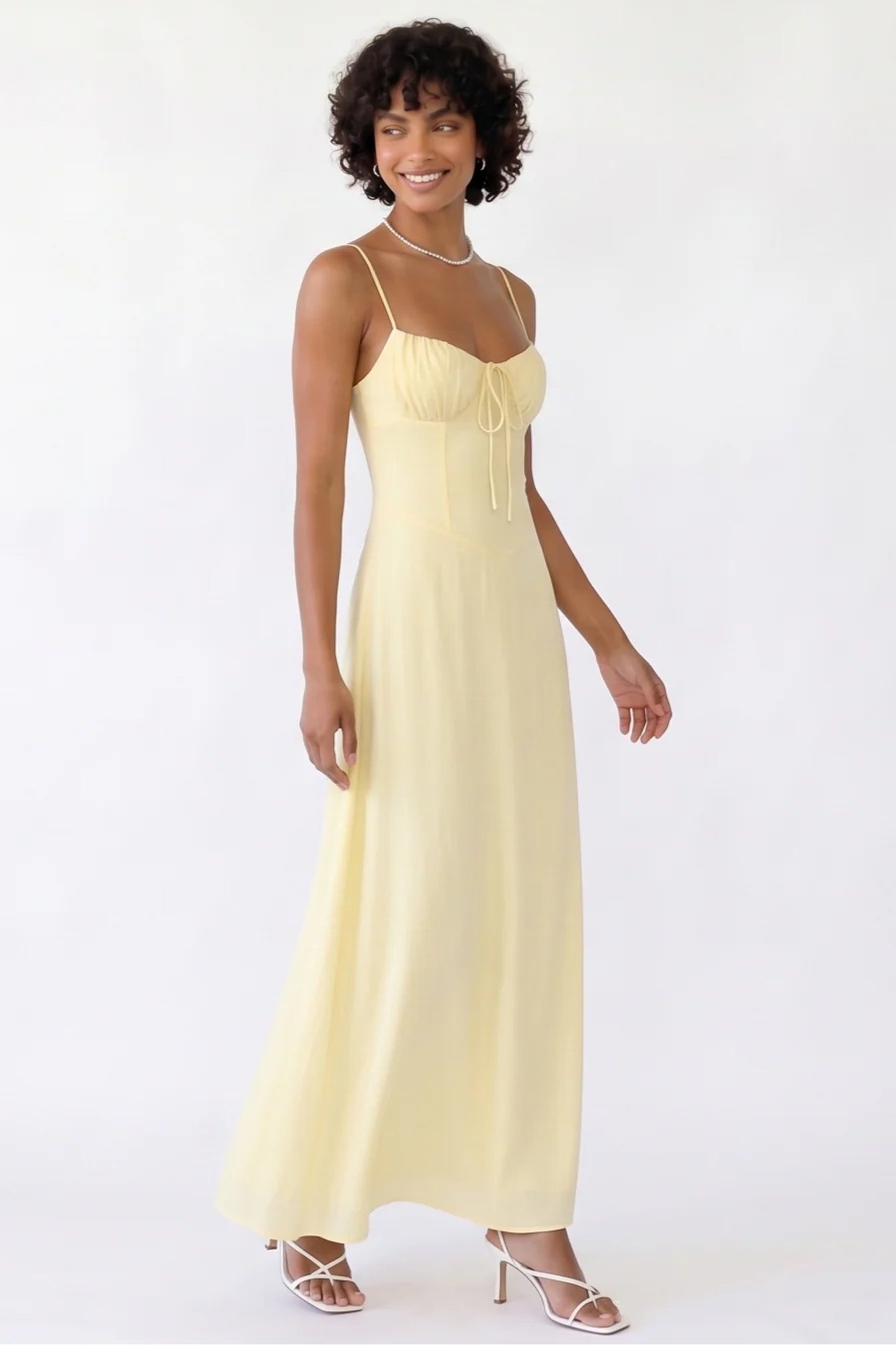 Lilou Dames Maxi Jurk | Strikdetail Bustier | Spaghettibandjes