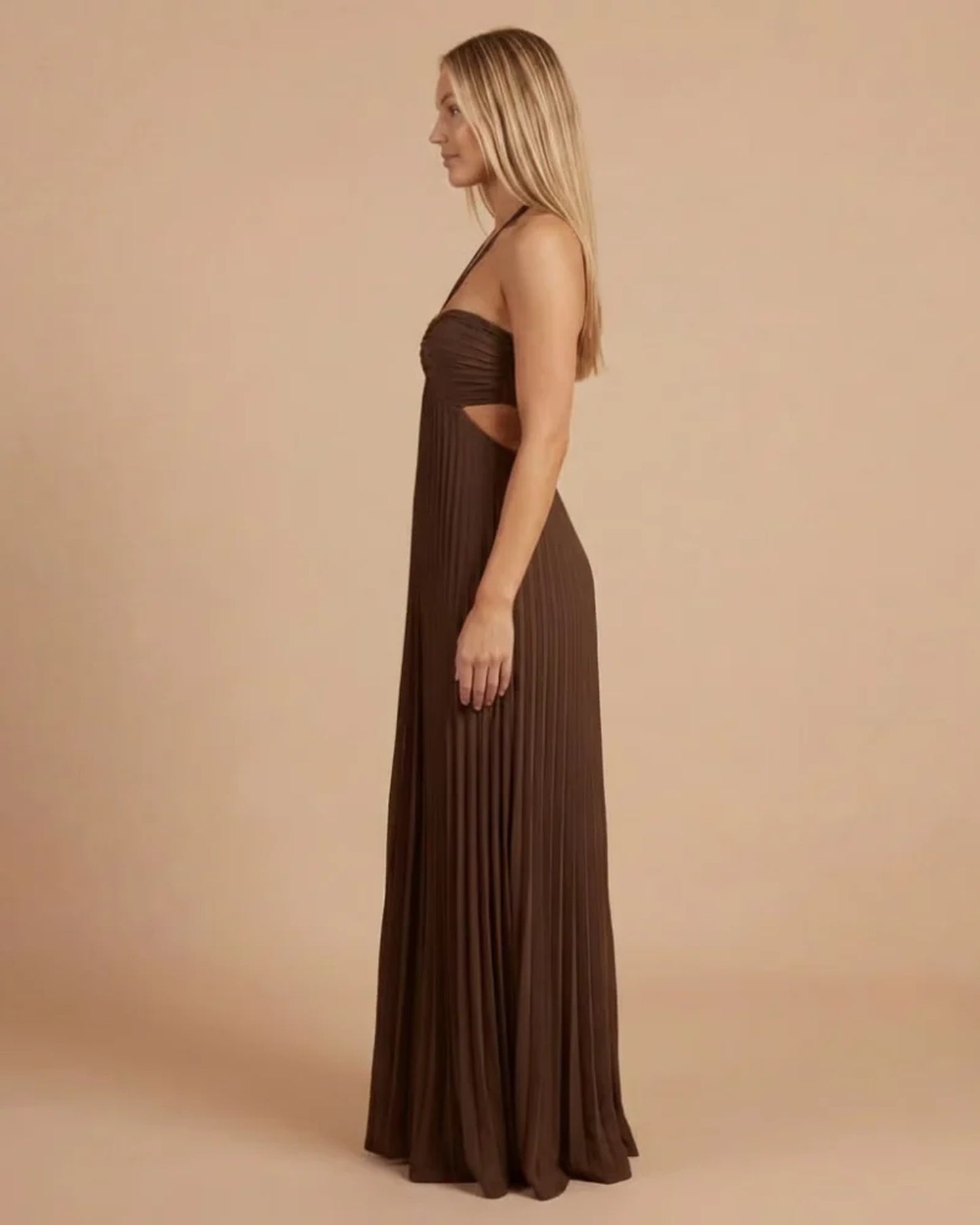 Marielle Women's Maxi Dress | Halter Neck | Pleated Skirt
