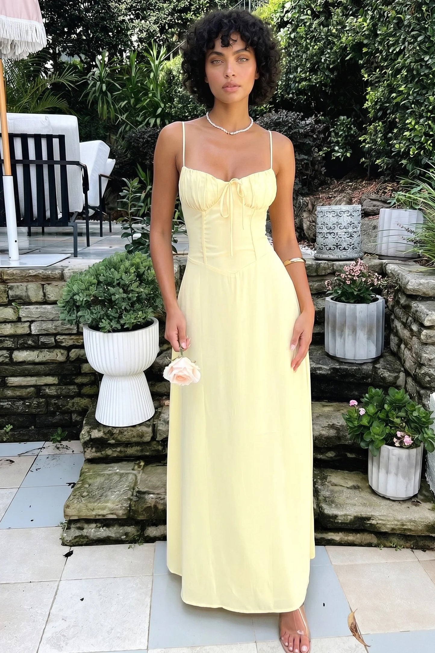 Lilou Dames Maxi Jurk | Strikdetail Bustier | Spaghettibandjes