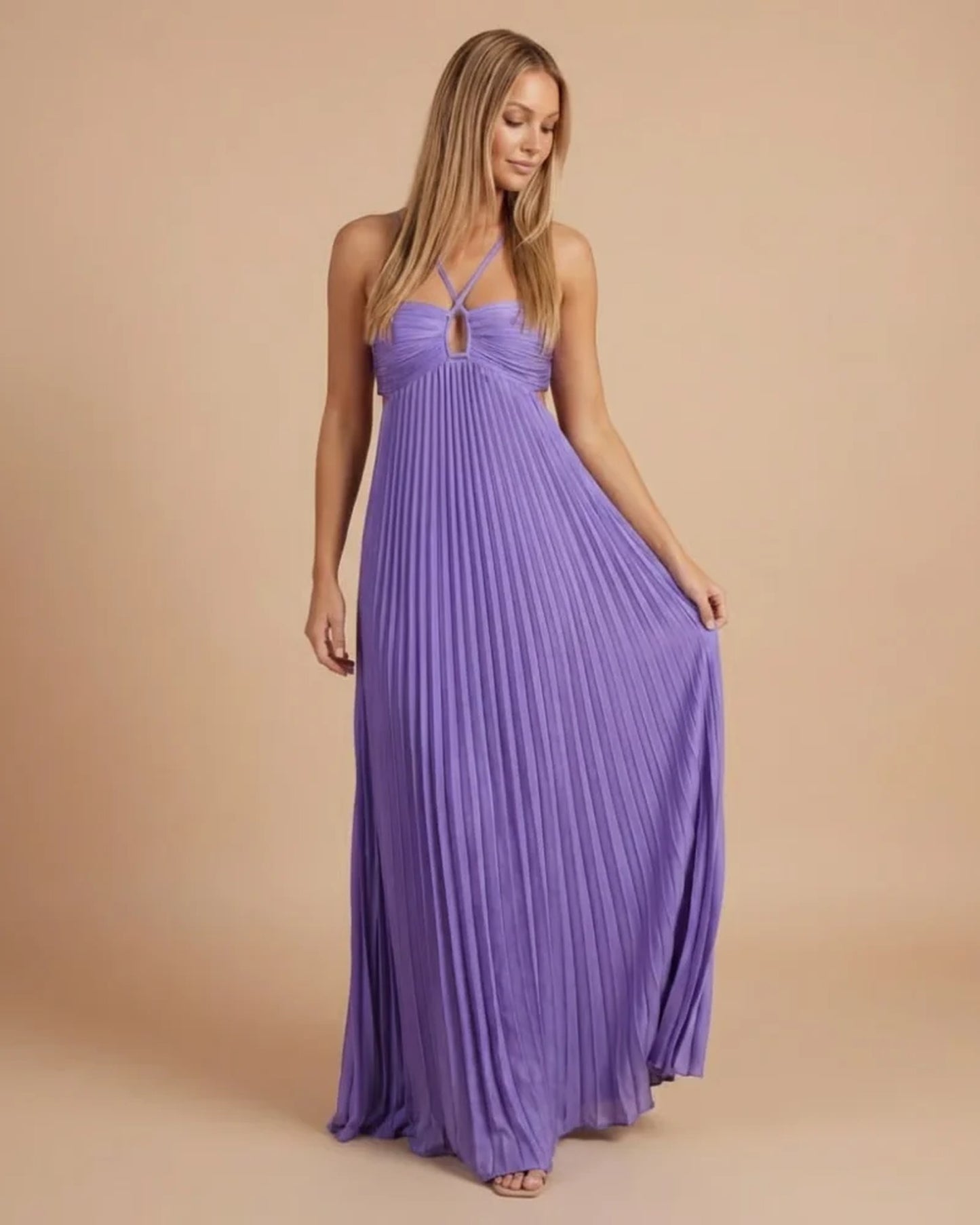 Marielle Women's Maxi Dress | Halter Neck | Pleated Skirt