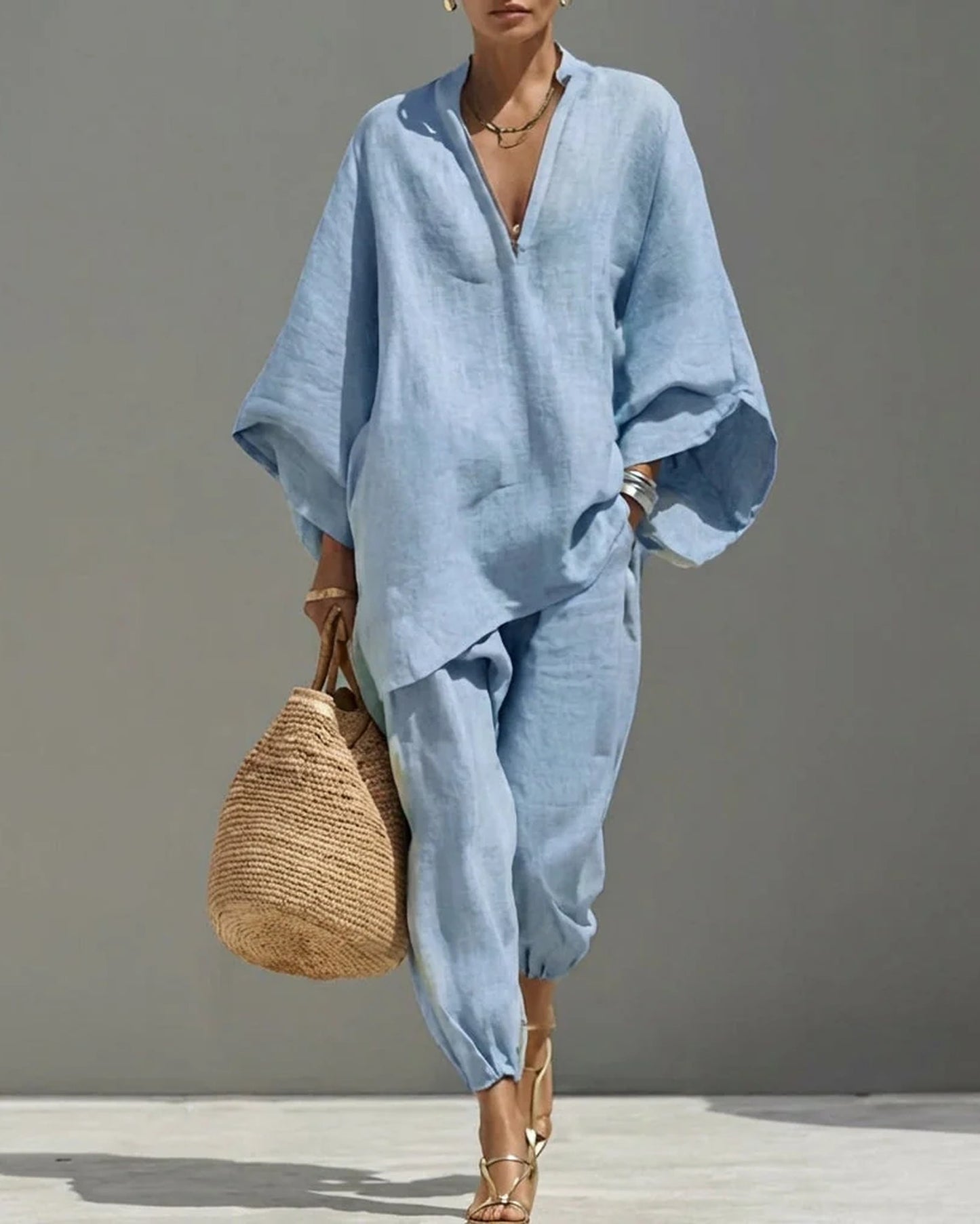 Carole-Élise Dames Co-Ord Set | V-Hals | Borstzakken